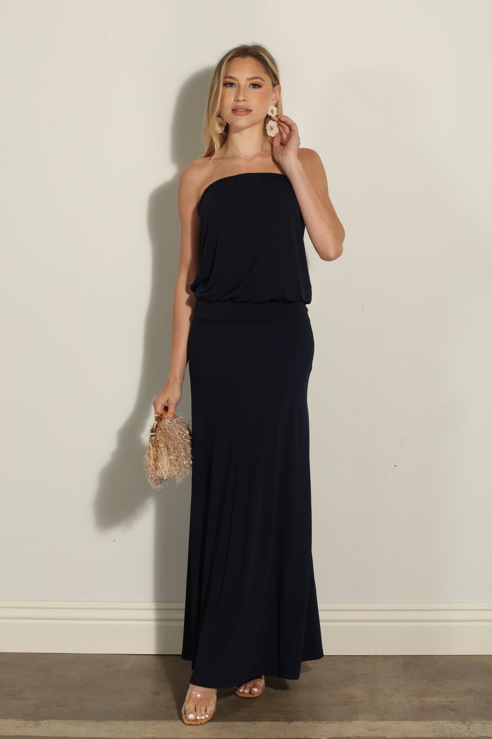Navy Stretch Strapless Dropwaist Maxi Dress-BEST SELLER