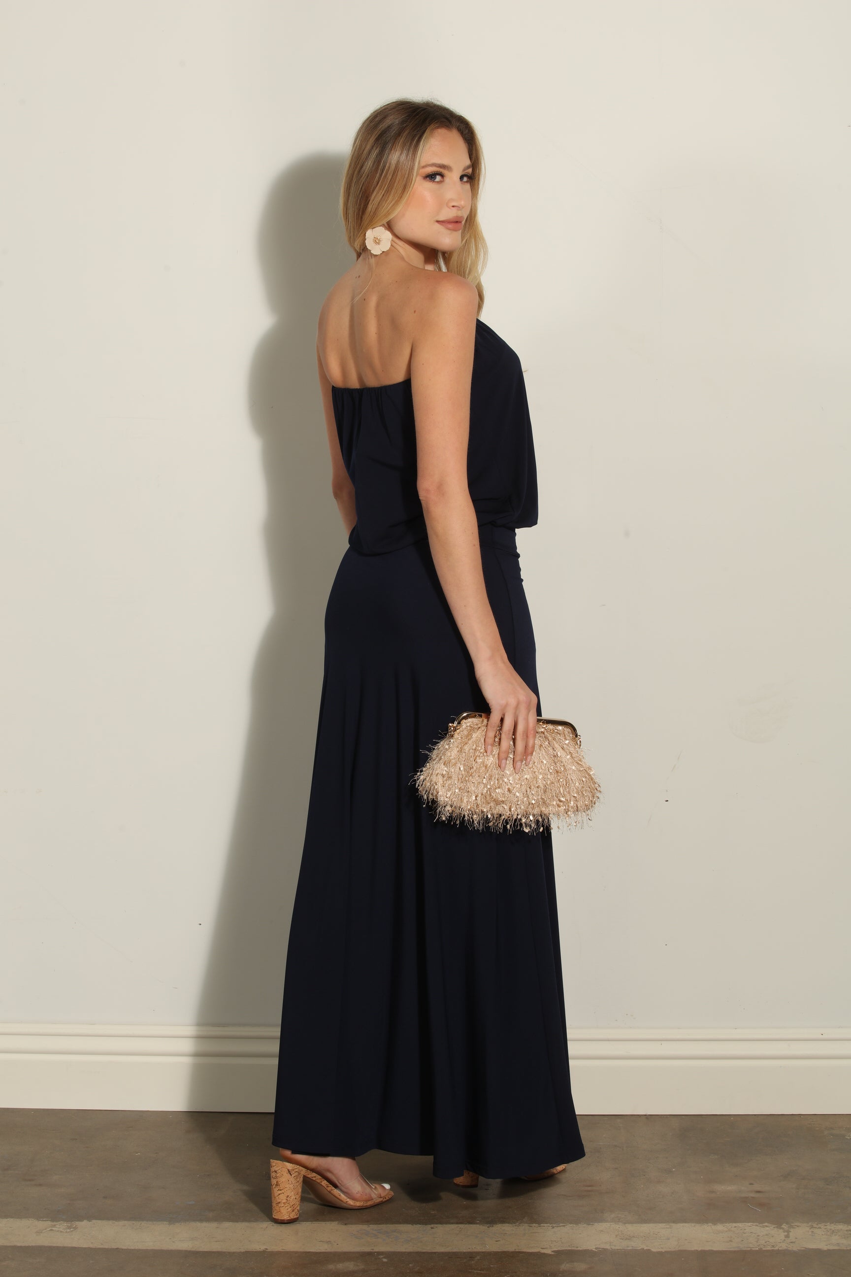 Navy Stretch Strapless Dropwaist Maxi Dress-BEST SELLER