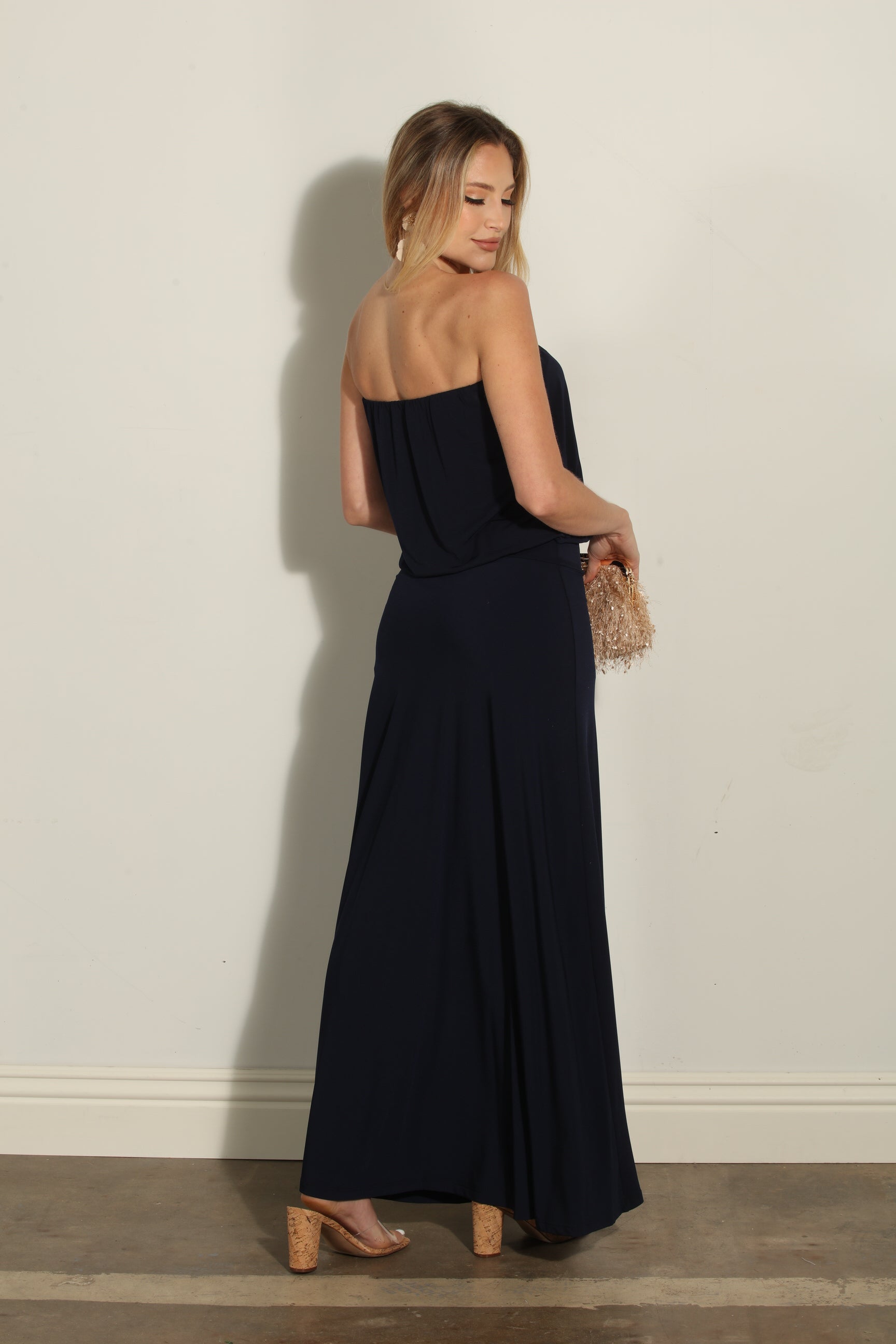 Navy Stretch Strapless Dropwaist Maxi Dress-BEST SELLER