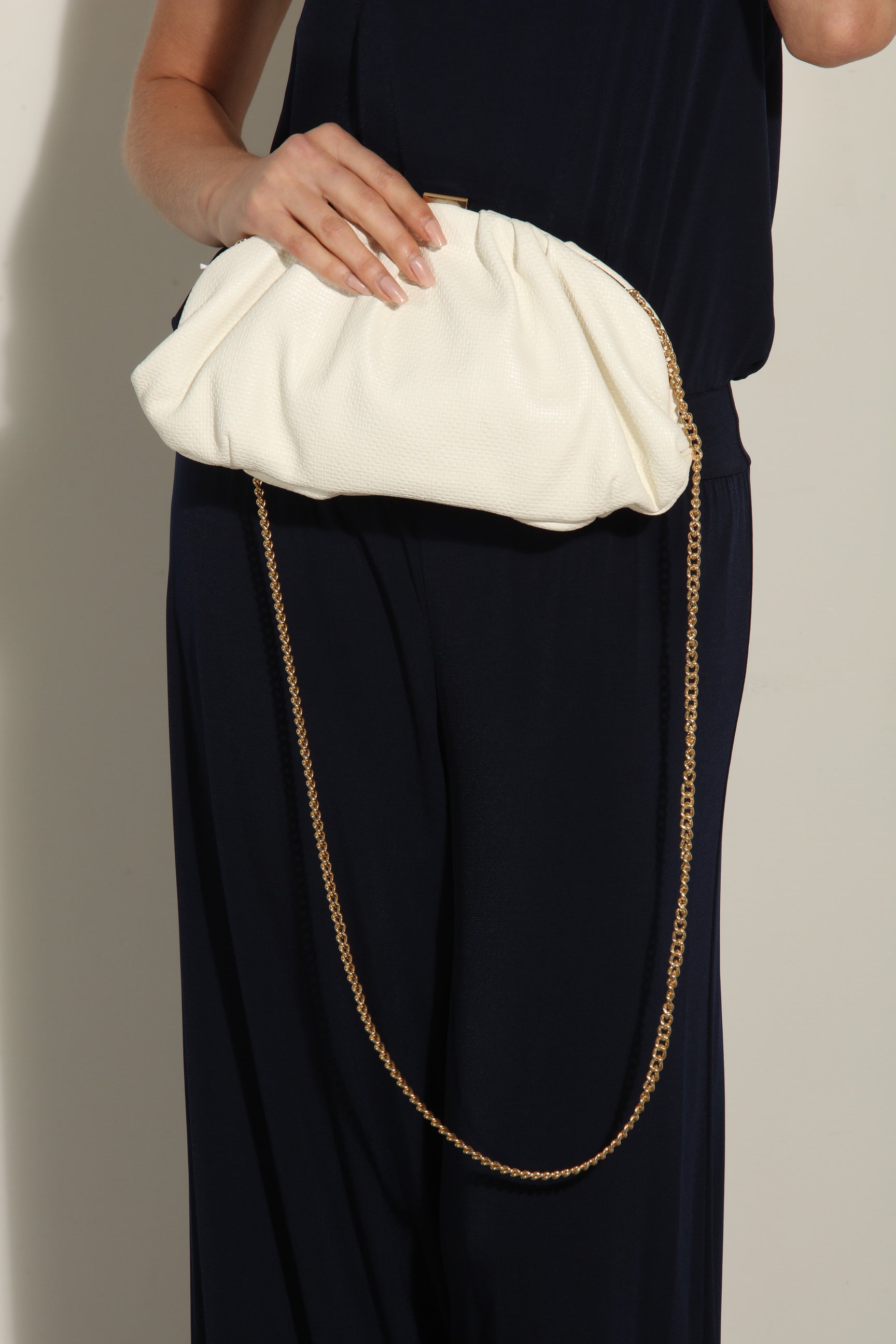 White Faux Leather Pouch Purse