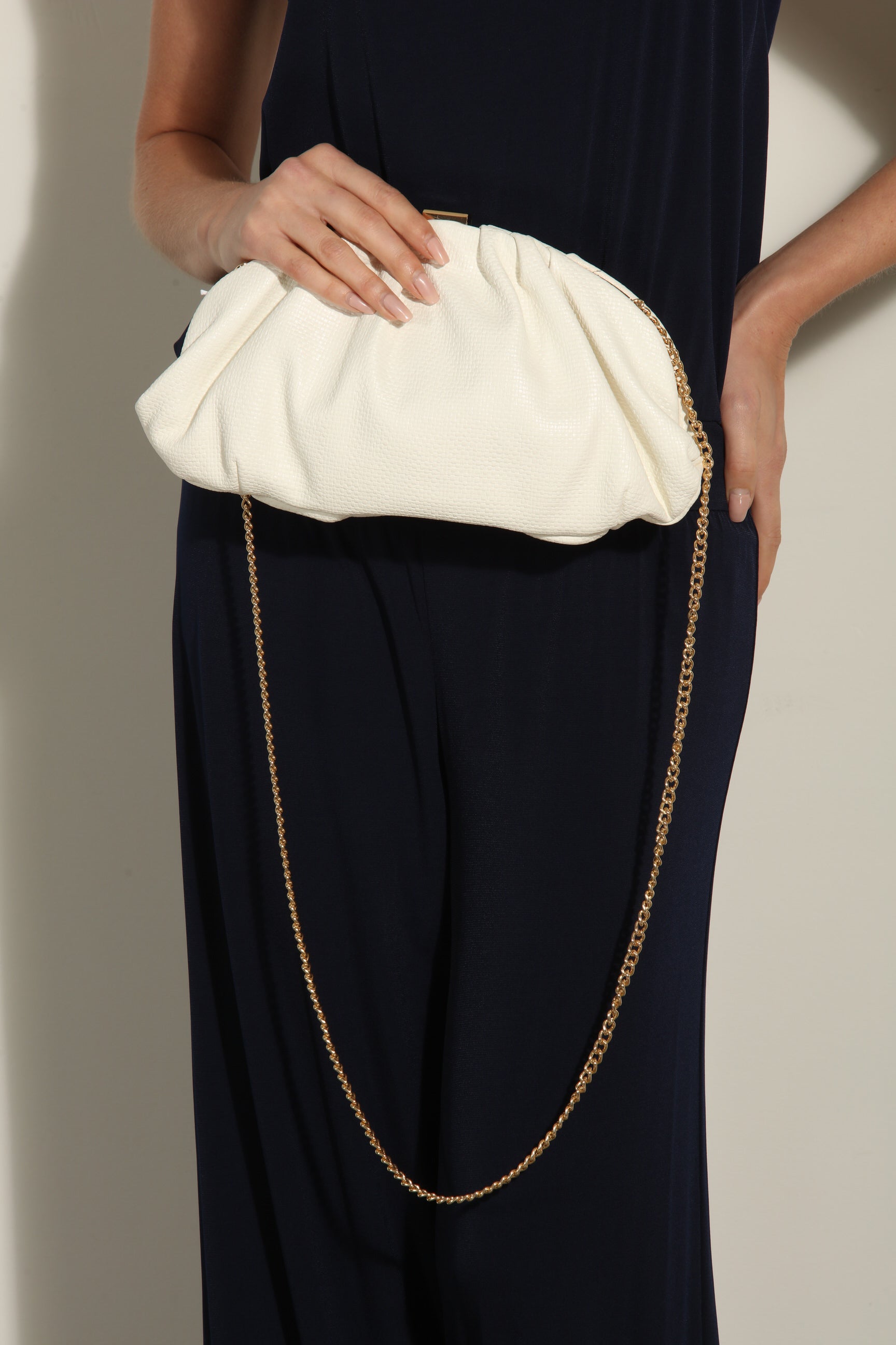 White Faux Leather Pouch Purse
