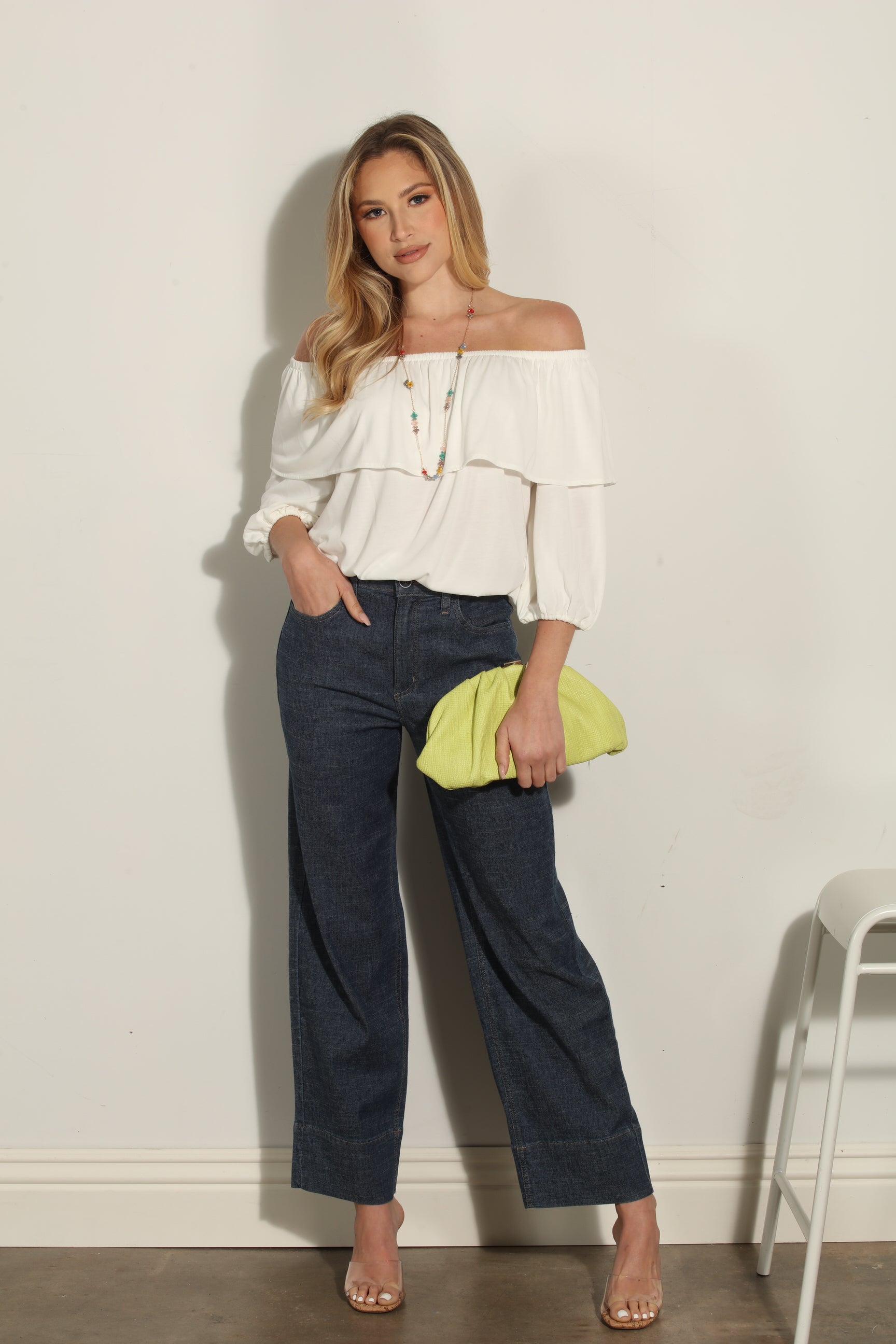 Ivory Cupro OTS Ruffle Top-BEST SELLER
