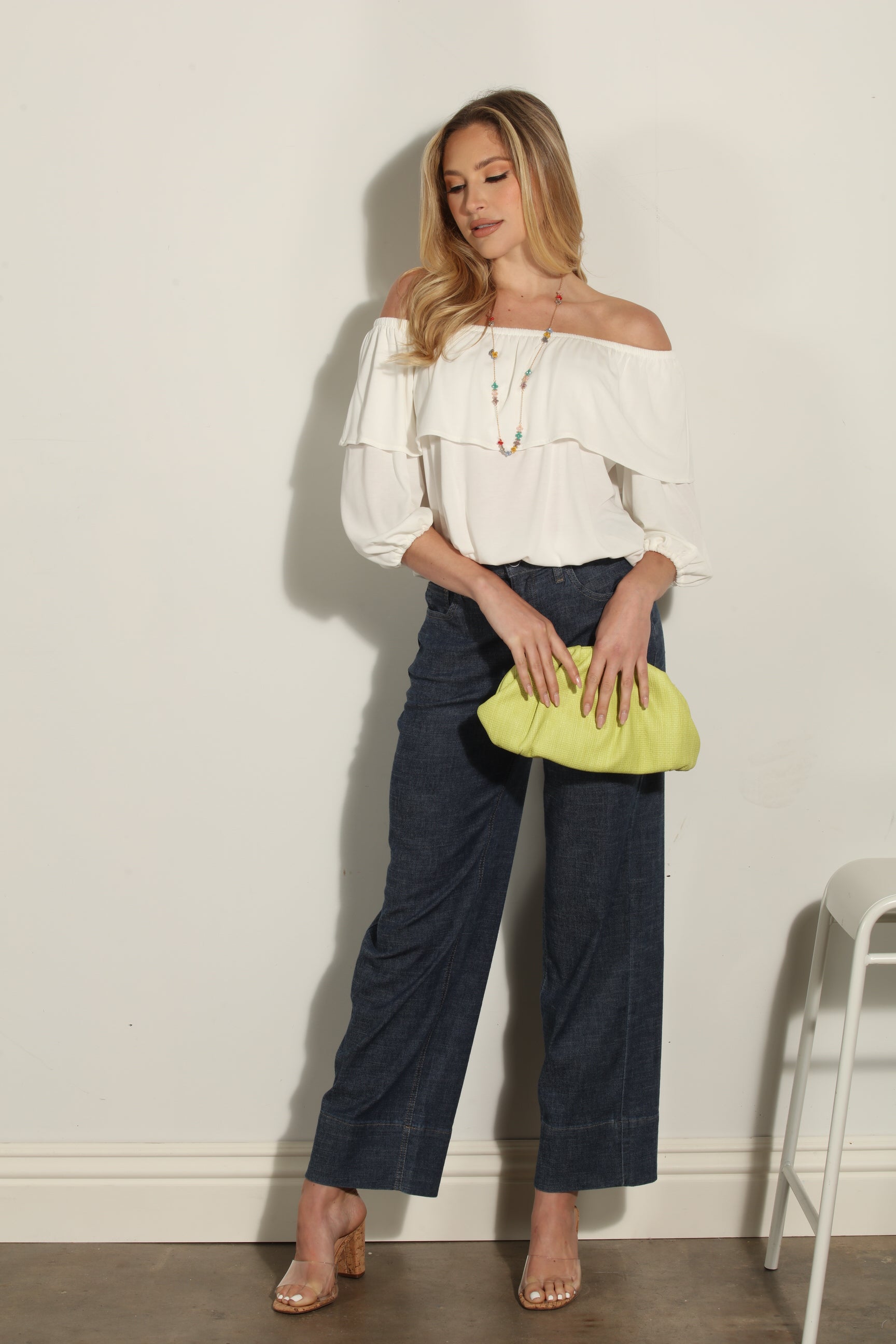 Ivory Cupro OTS Ruffle Top-BEST SELLER