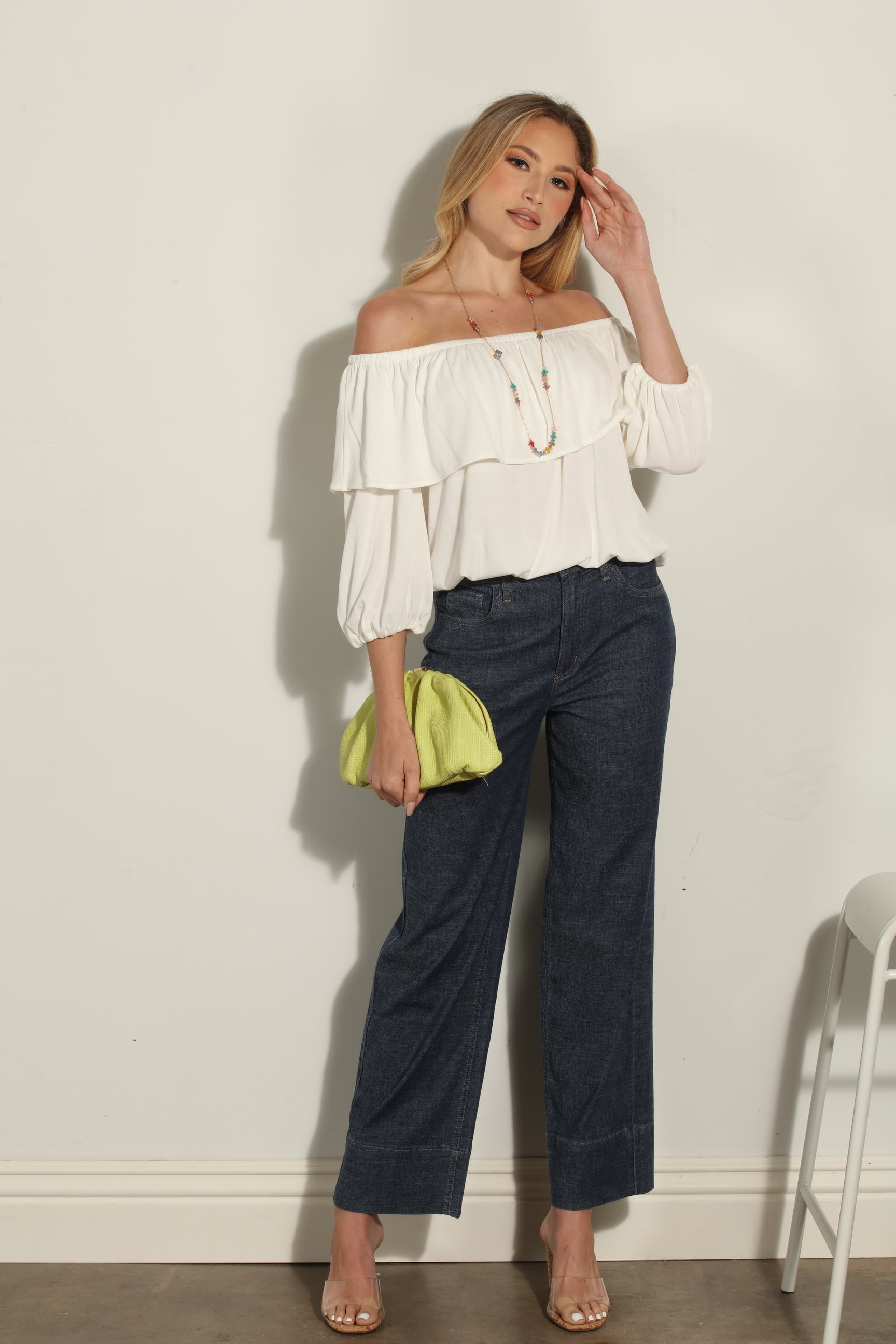 Ivory Cupro OTS Ruffle Top-BEST SELLER