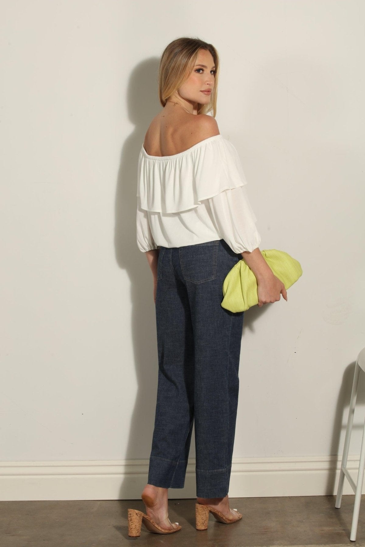 Ivory Cupro OTS Ruffle Top
