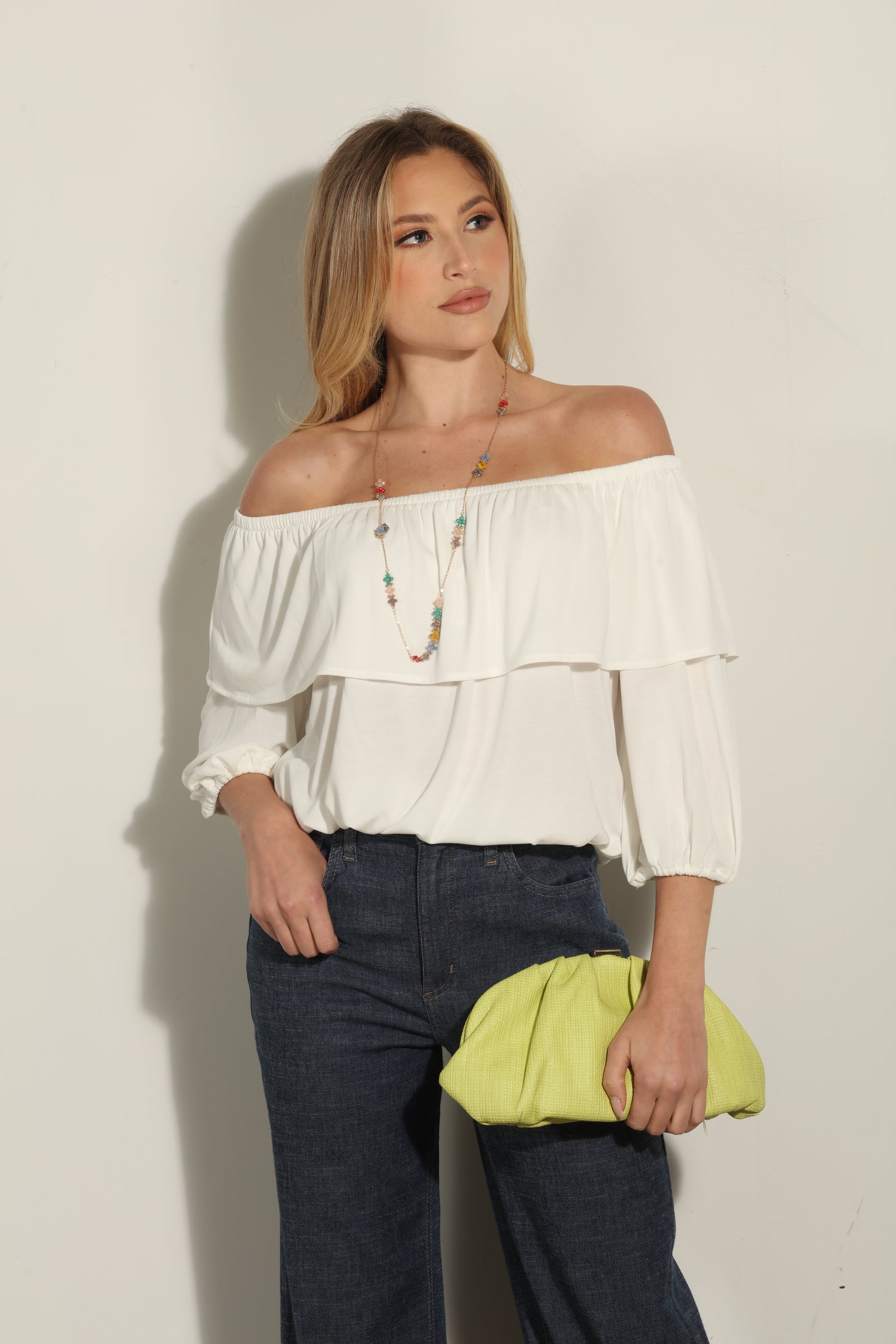 Ivory Cupro OTS Ruffle Top-BEST SELLER