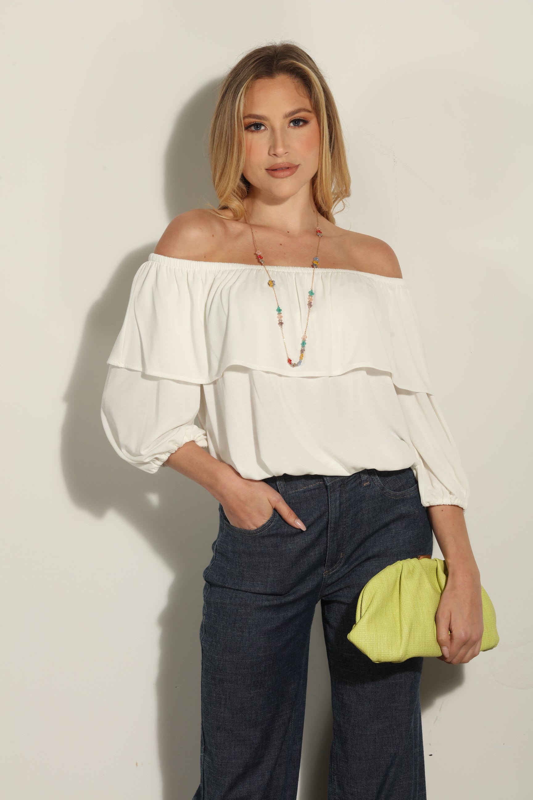 Ivory Cupro OTS Ruffle Top-BEST SELLER