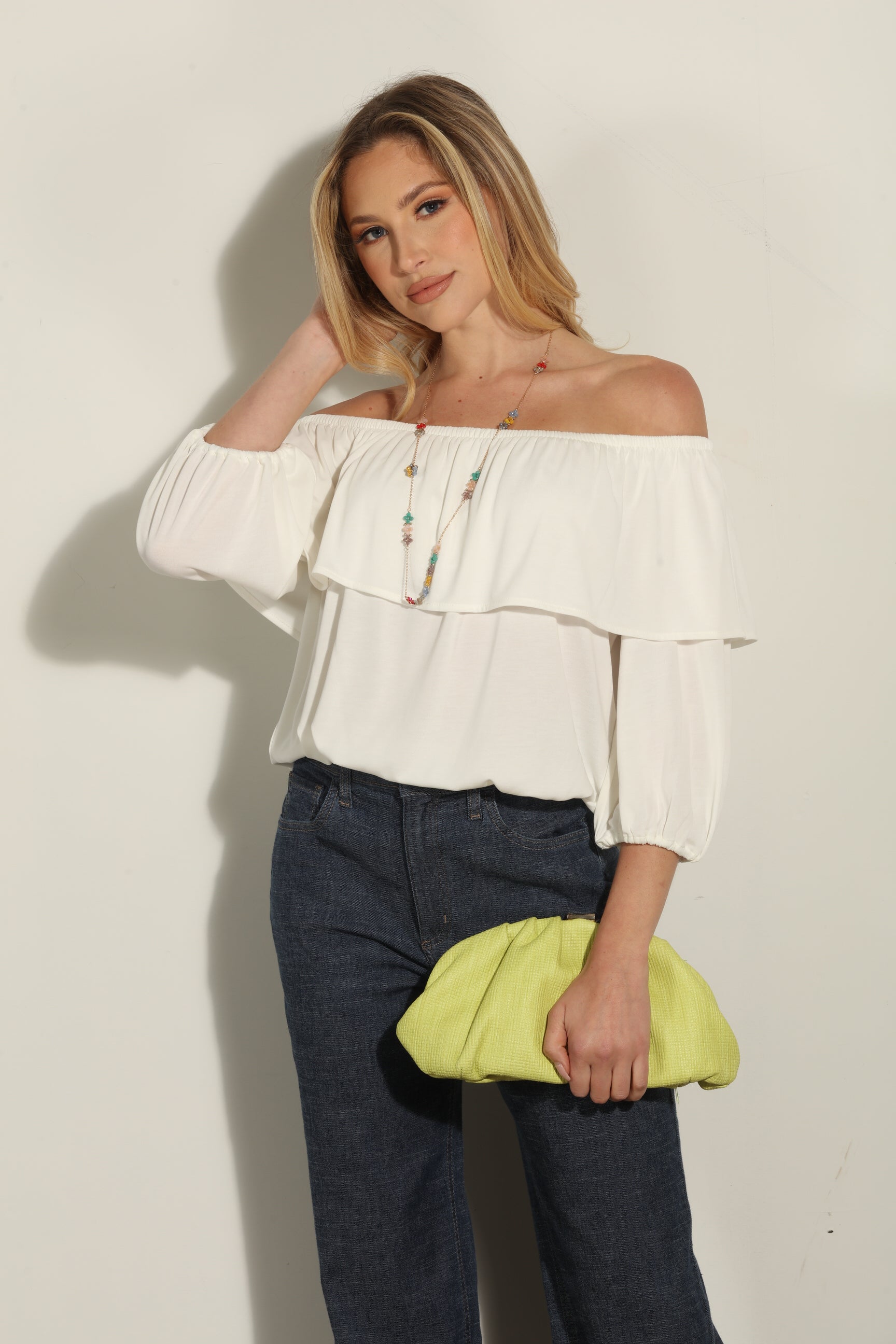 Ivory Cupro OTS Ruffle Top-BEST SELLER