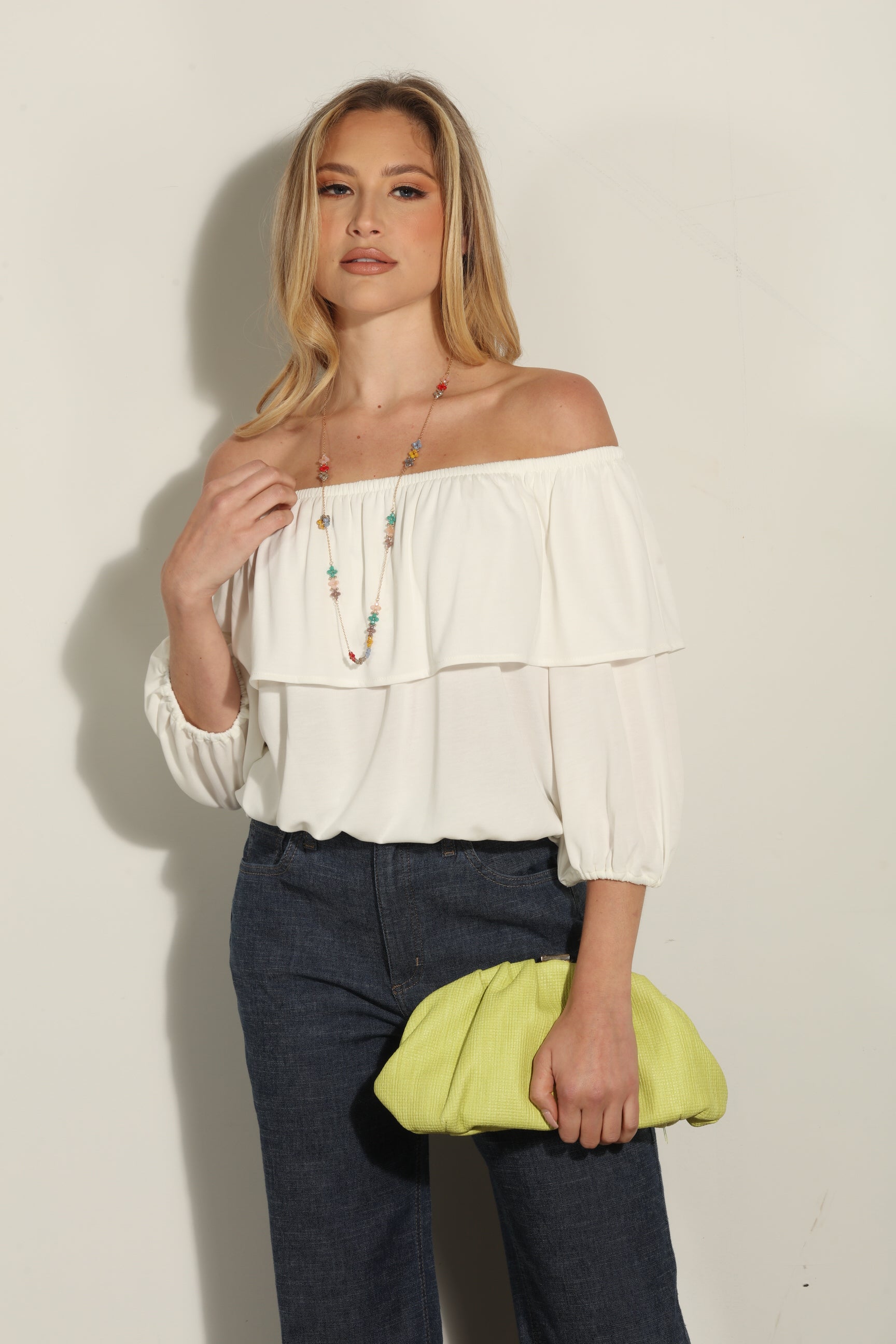 Ivory Cupro OTS Ruffle Top