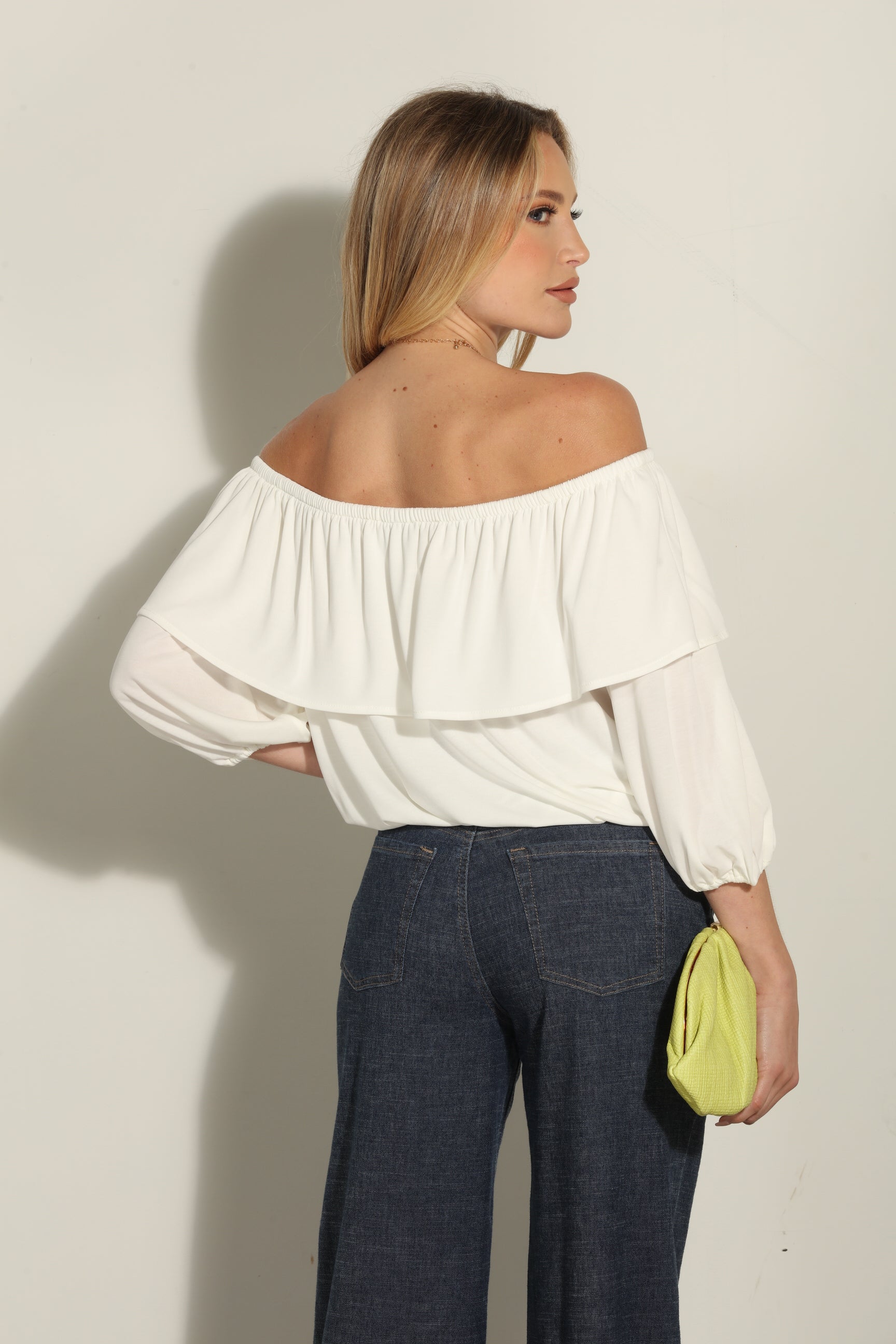 Ivory Cupro OTS Ruffle Top-BEST SELLER