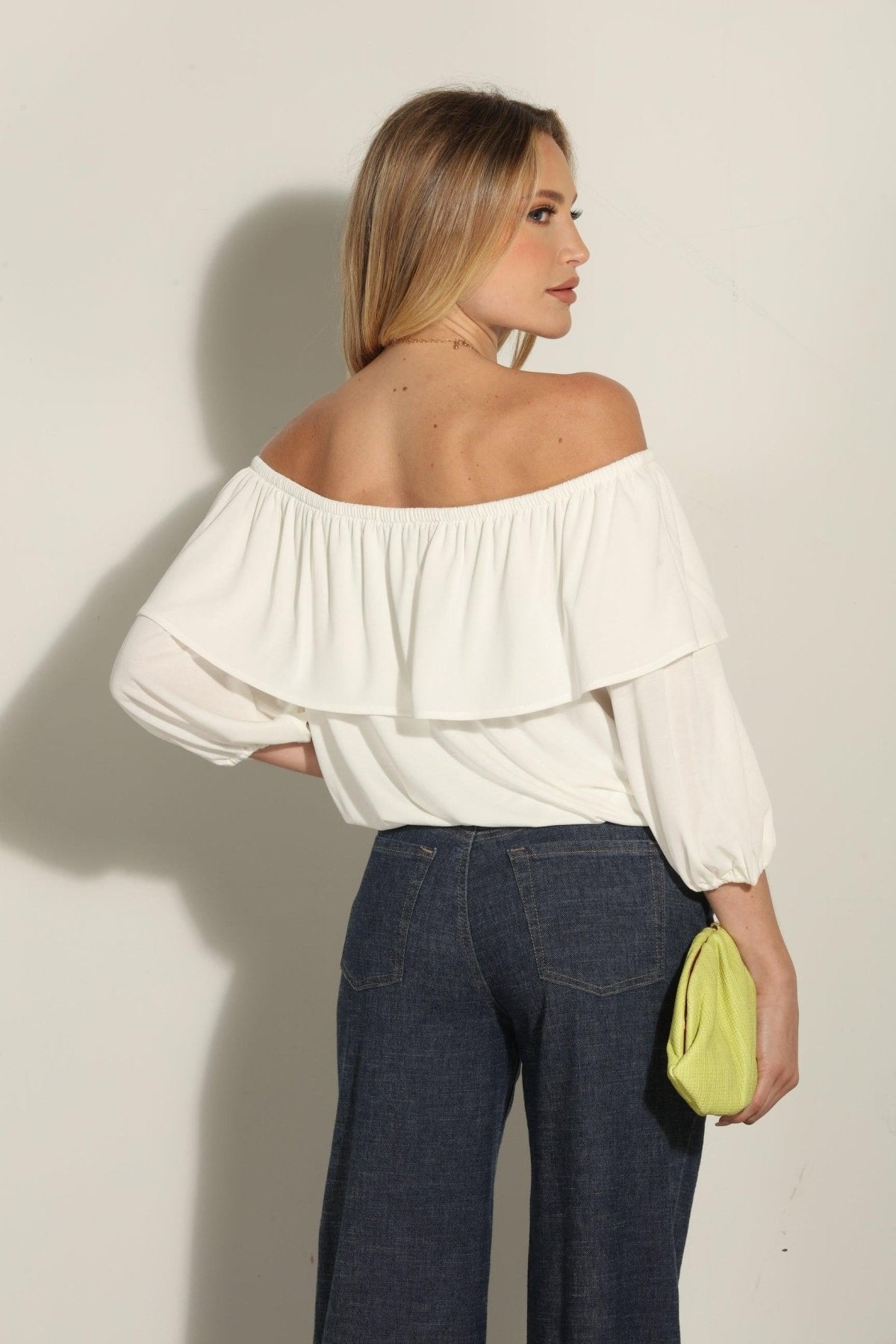 Ivory Cupro OTS Ruffle Top