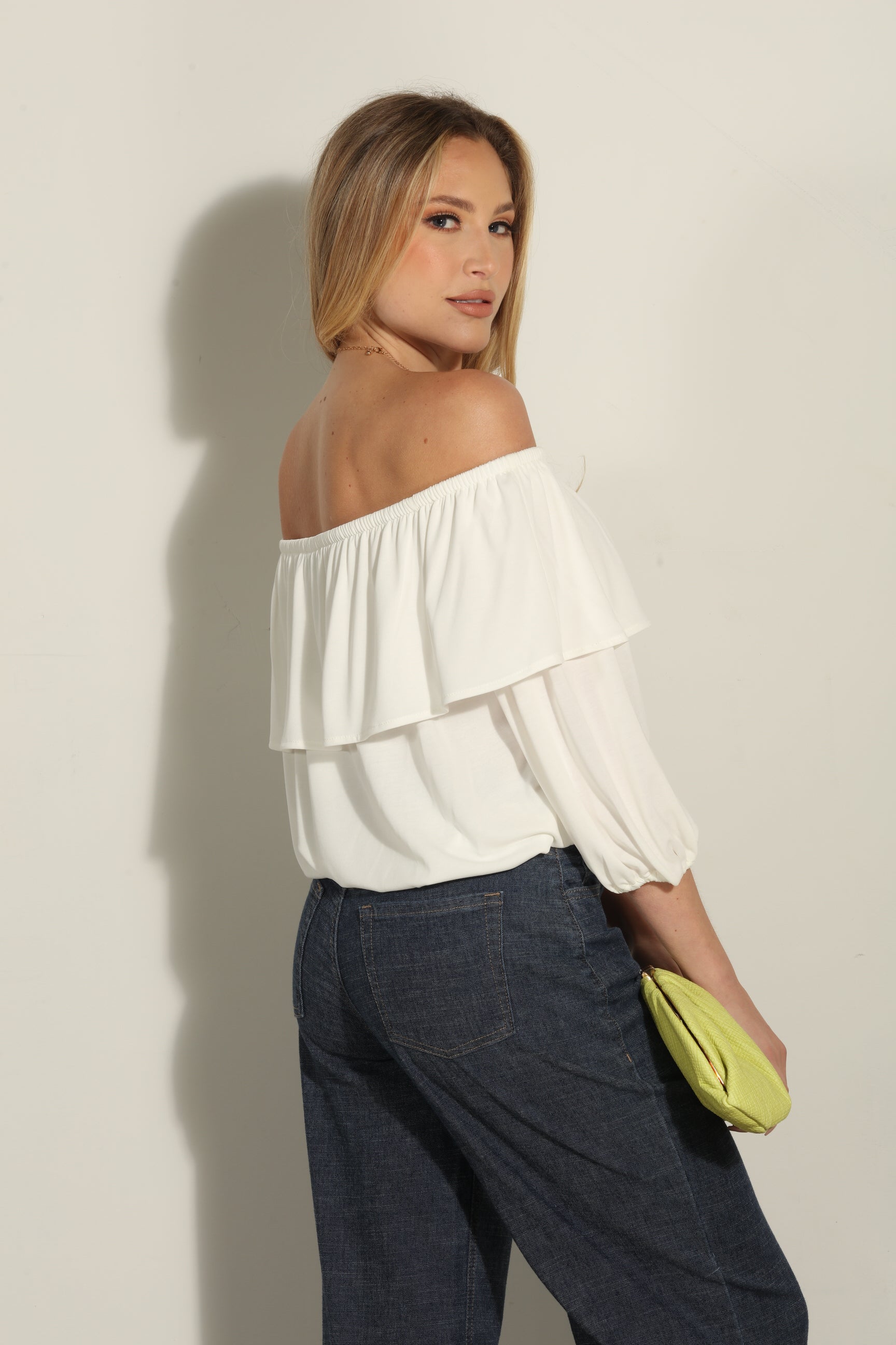 Ivory Cupro OTS Ruffle Top-BEST SELLER