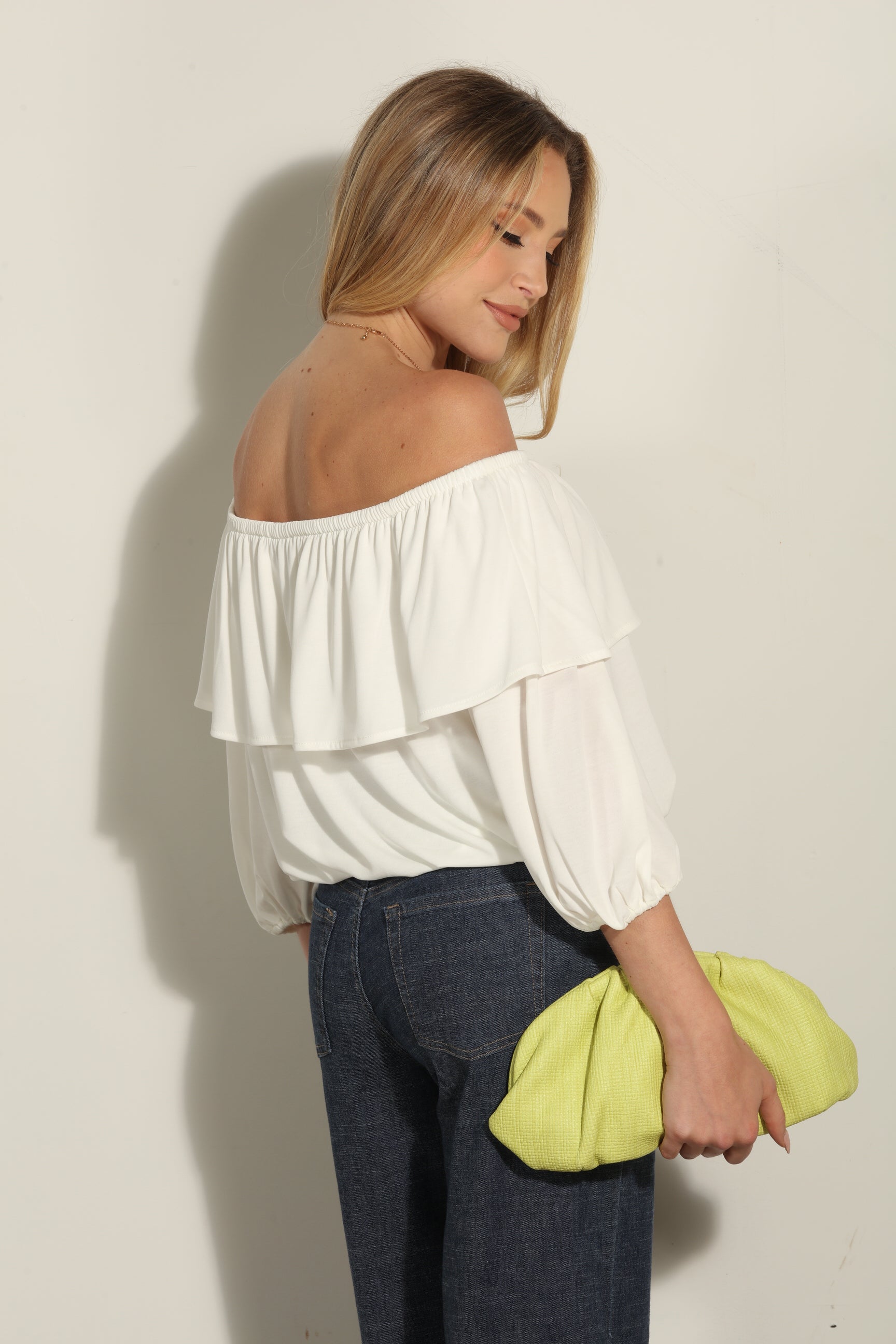 Ivory Cupro OTS Ruffle Top-BEST SELLER