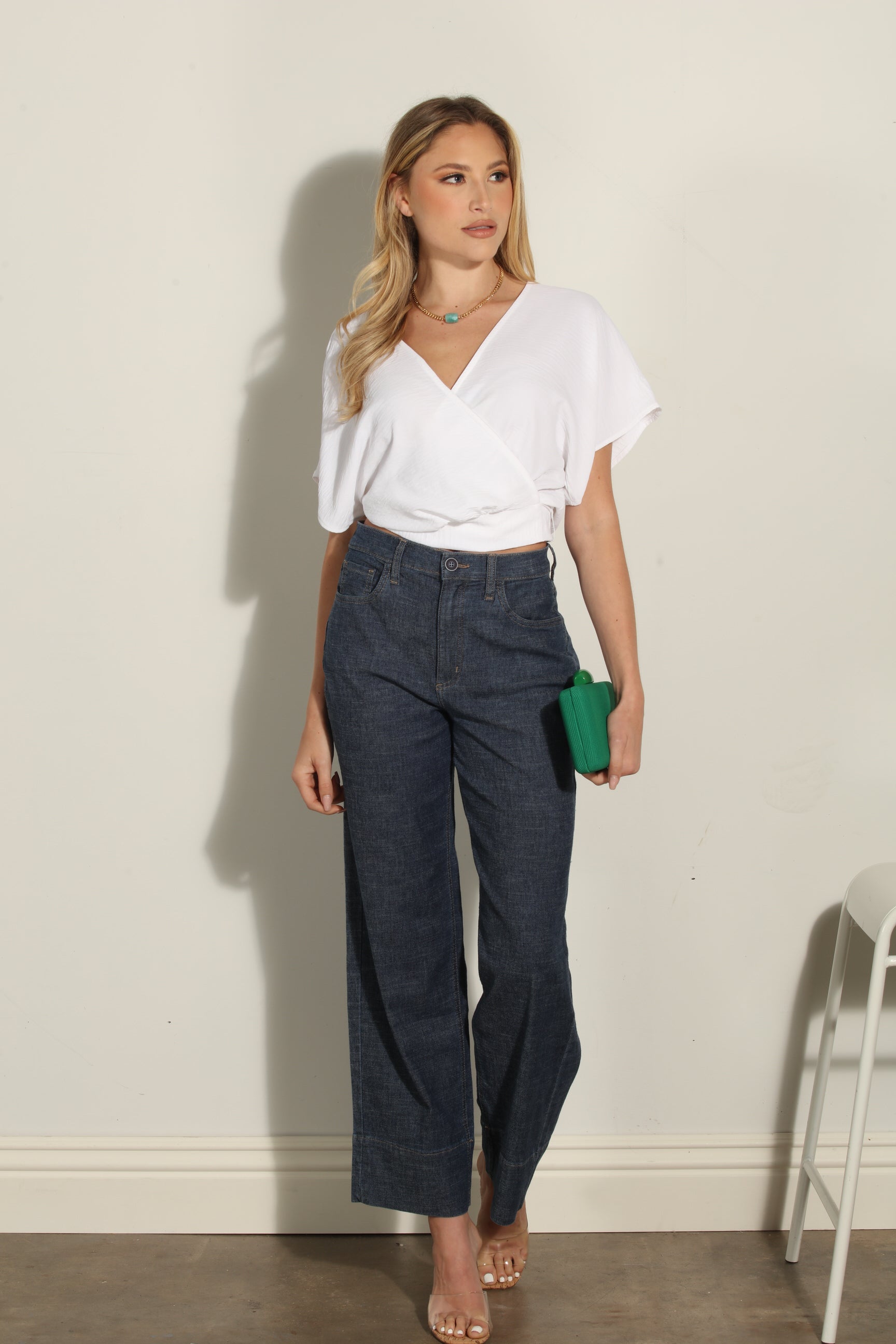 White Mom Cropped Wrap Top-FINAL SALE