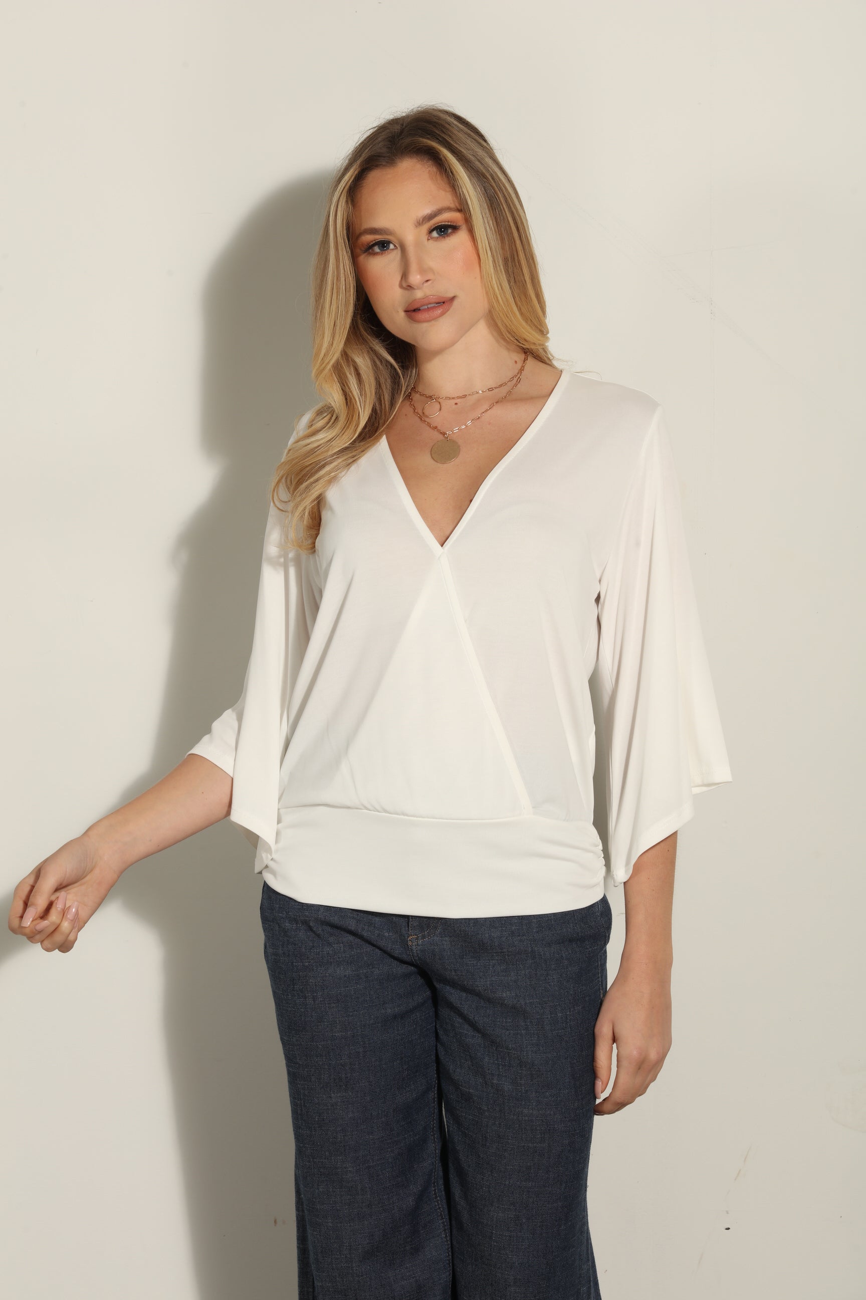 Ivory Cupro Banded Kimono Top