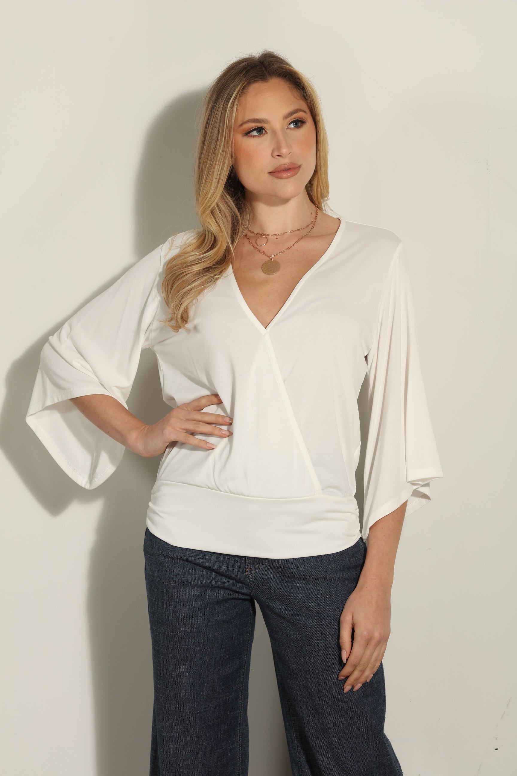 Ivory Cupro Banded Kimono Top