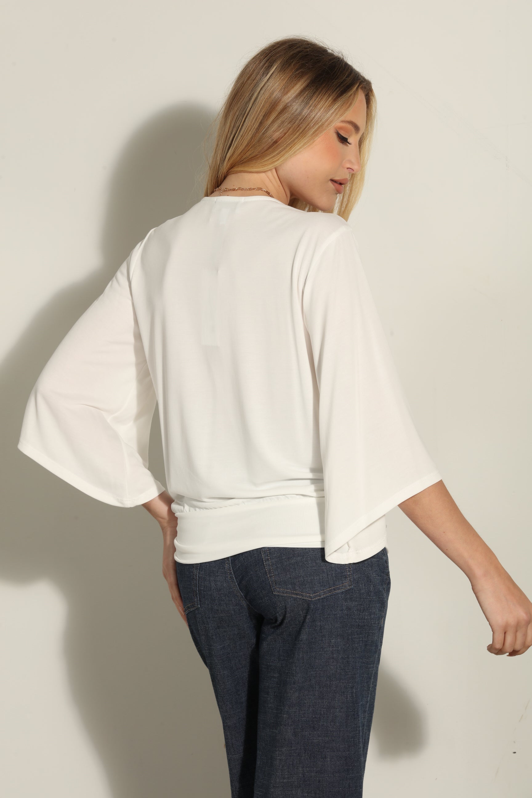 Ivory Cupro Banded Kimono Top