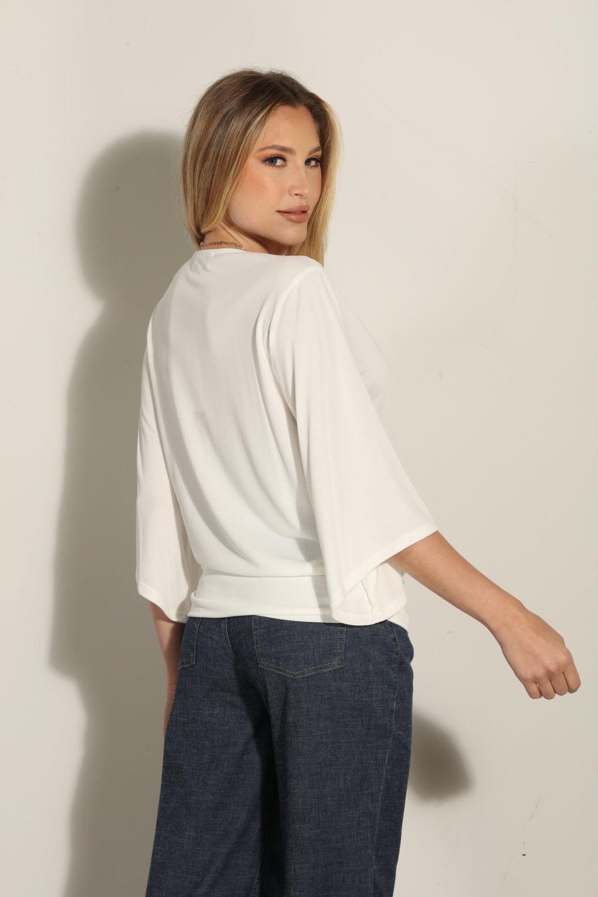 Ivory Cupro Banded Kimono Top-FINAL SALE