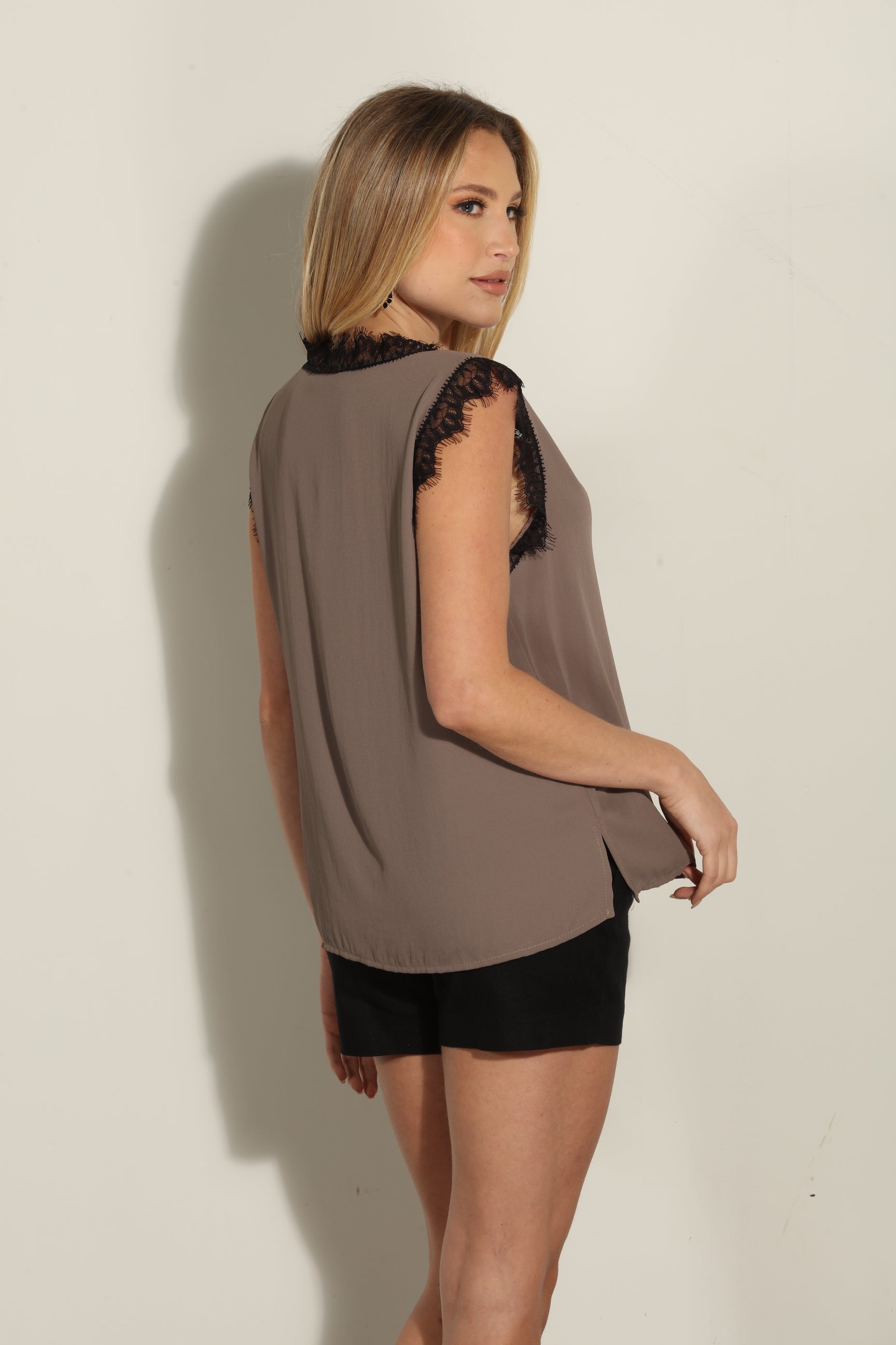 Mocha Sleeveless Lace Top-BEST SELLER