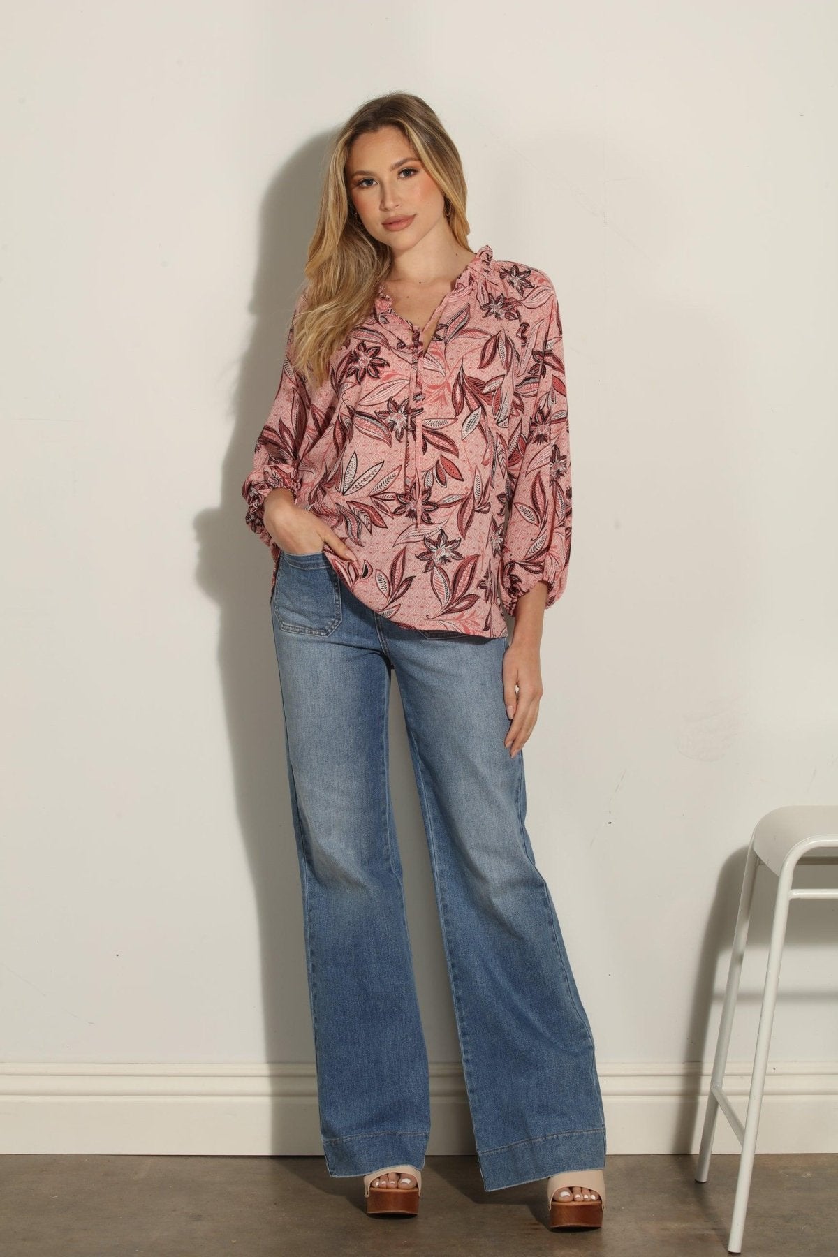 Pookie Split-Neck Blouse -FINAL SALE