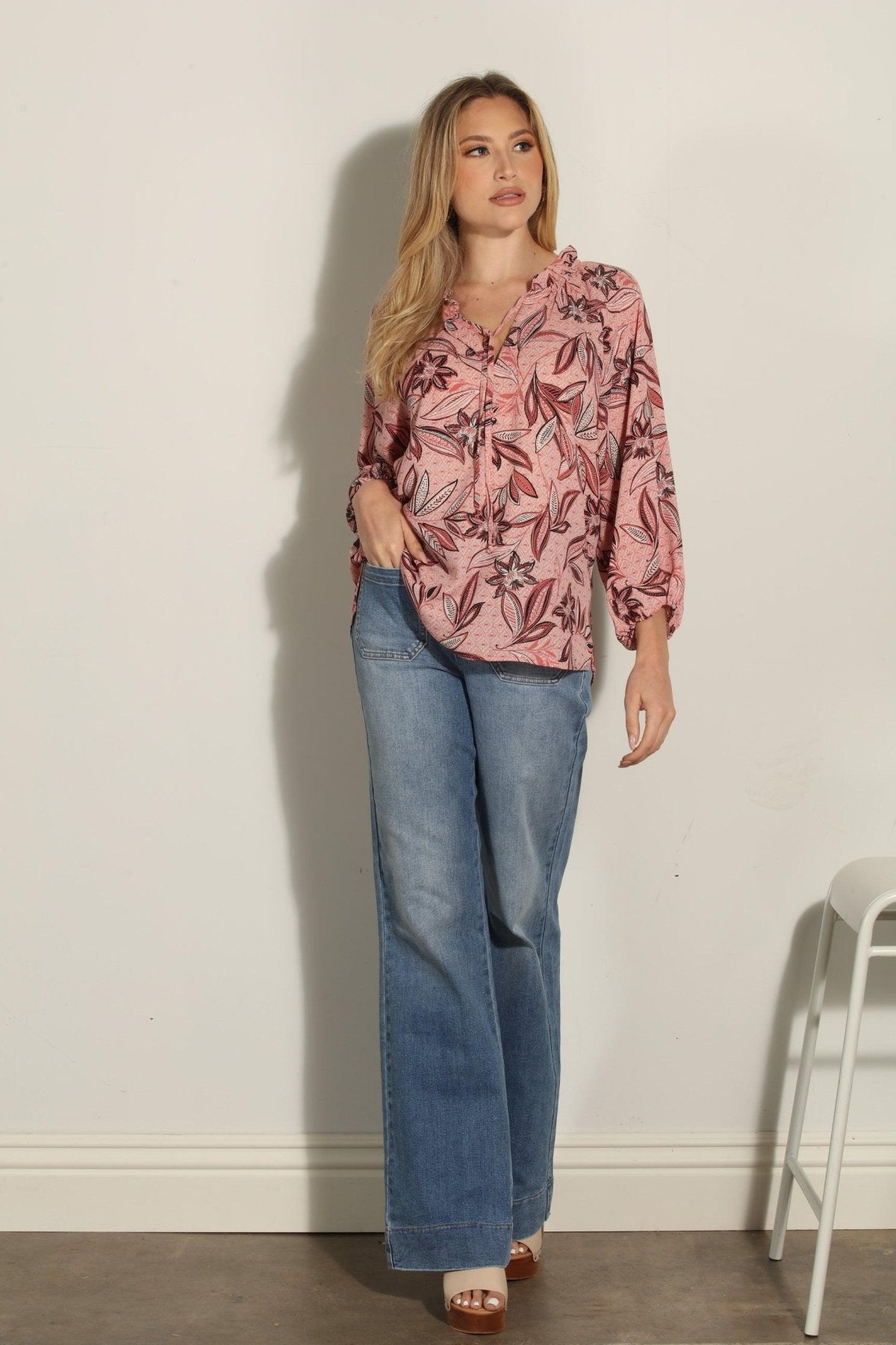 Pookie Split-Neck Blouse -FINAL SALE