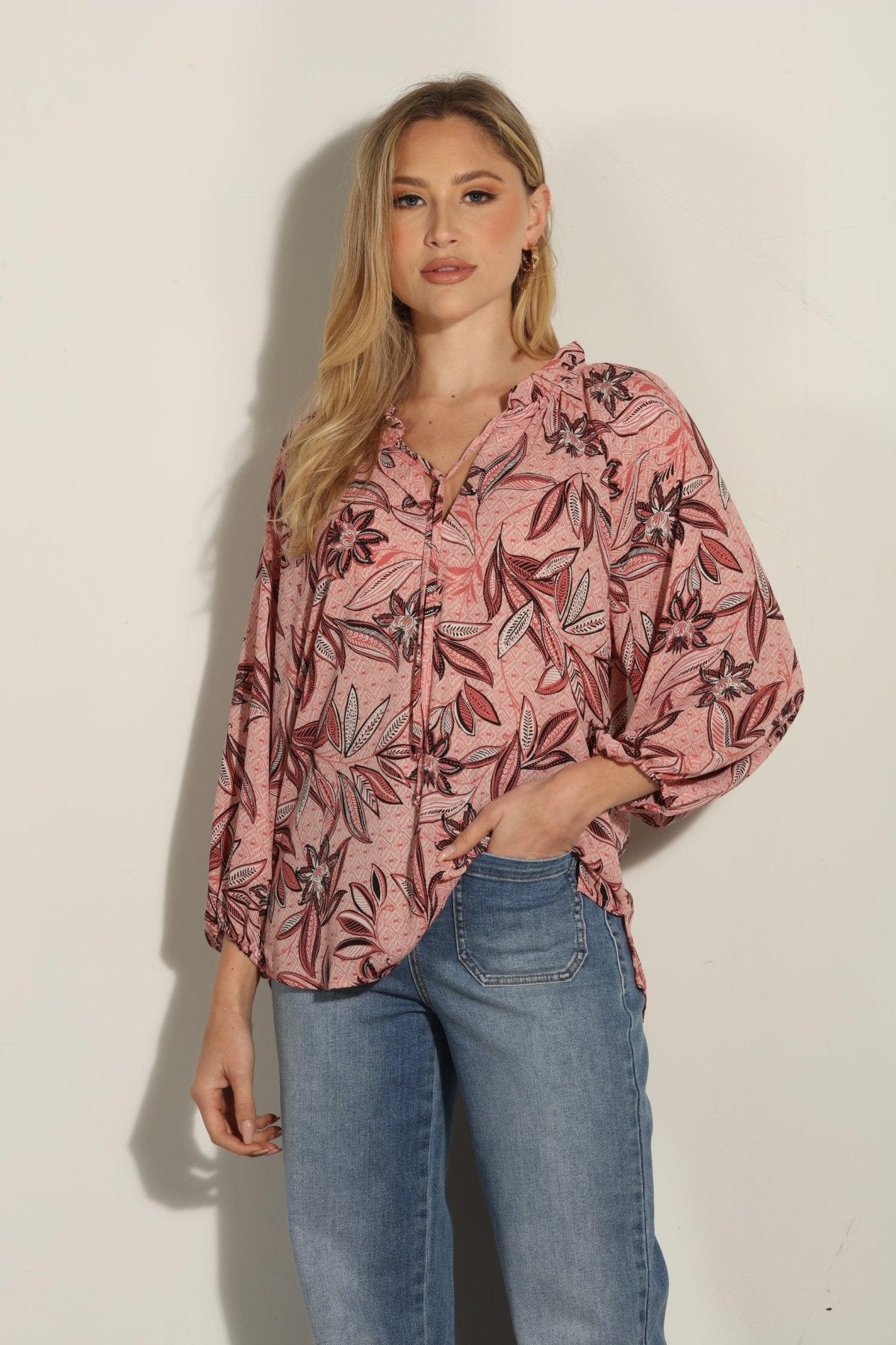 Pookie Split-Neck Blouse -FINAL SALE