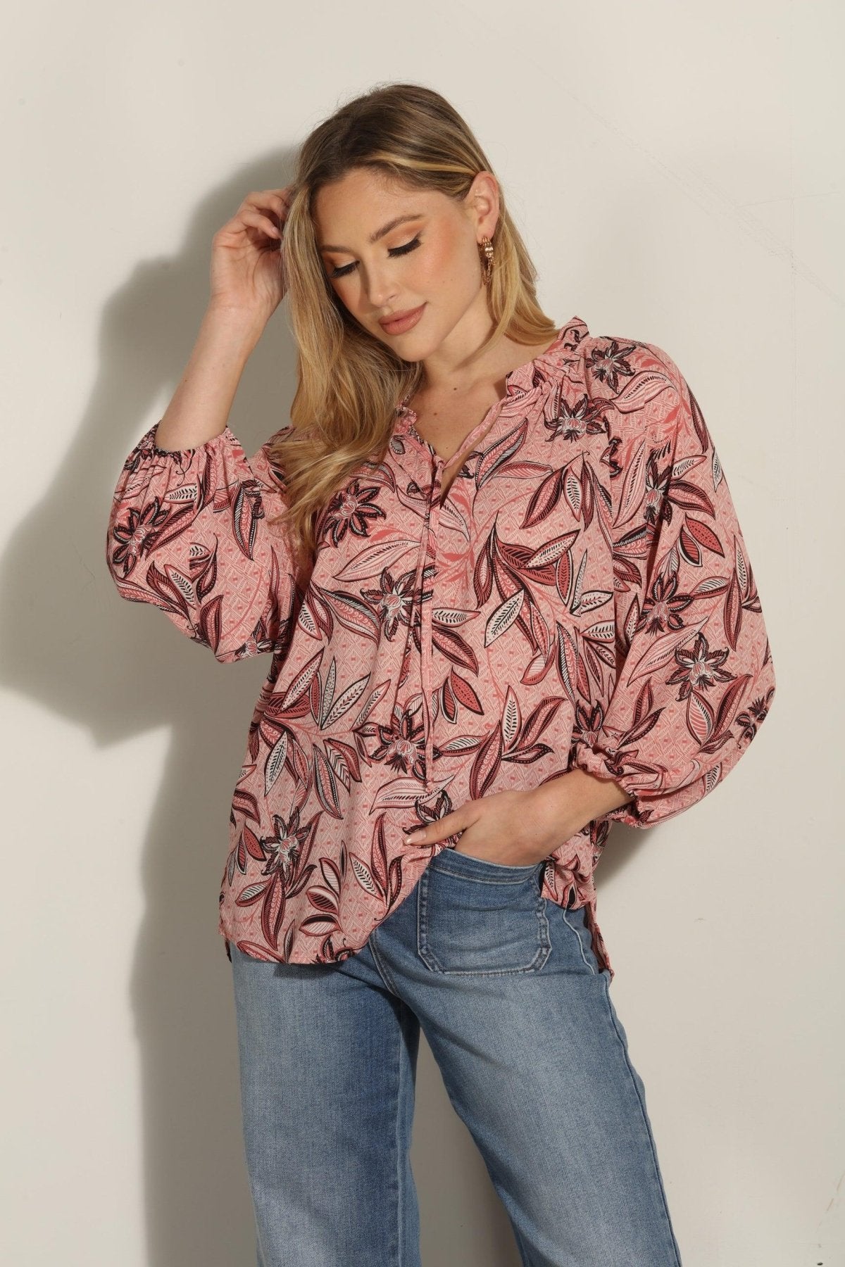 Pookie Split-Neck Blouse -FINAL SALE