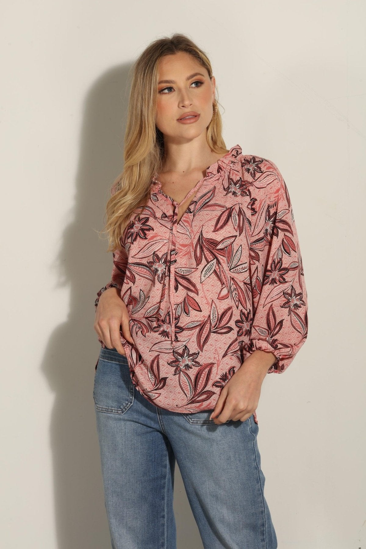 Pookie Split-Neck Blouse -FINAL SALE