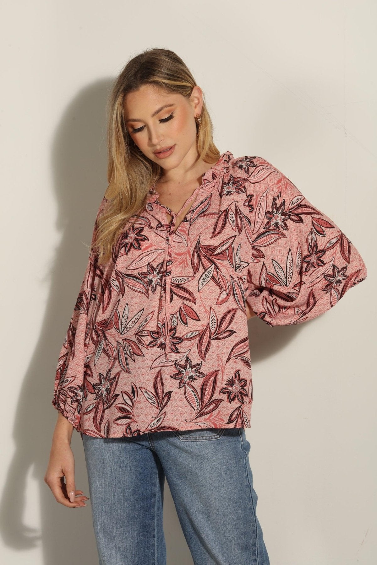 Pookie Split-Neck Blouse -FINAL SALE