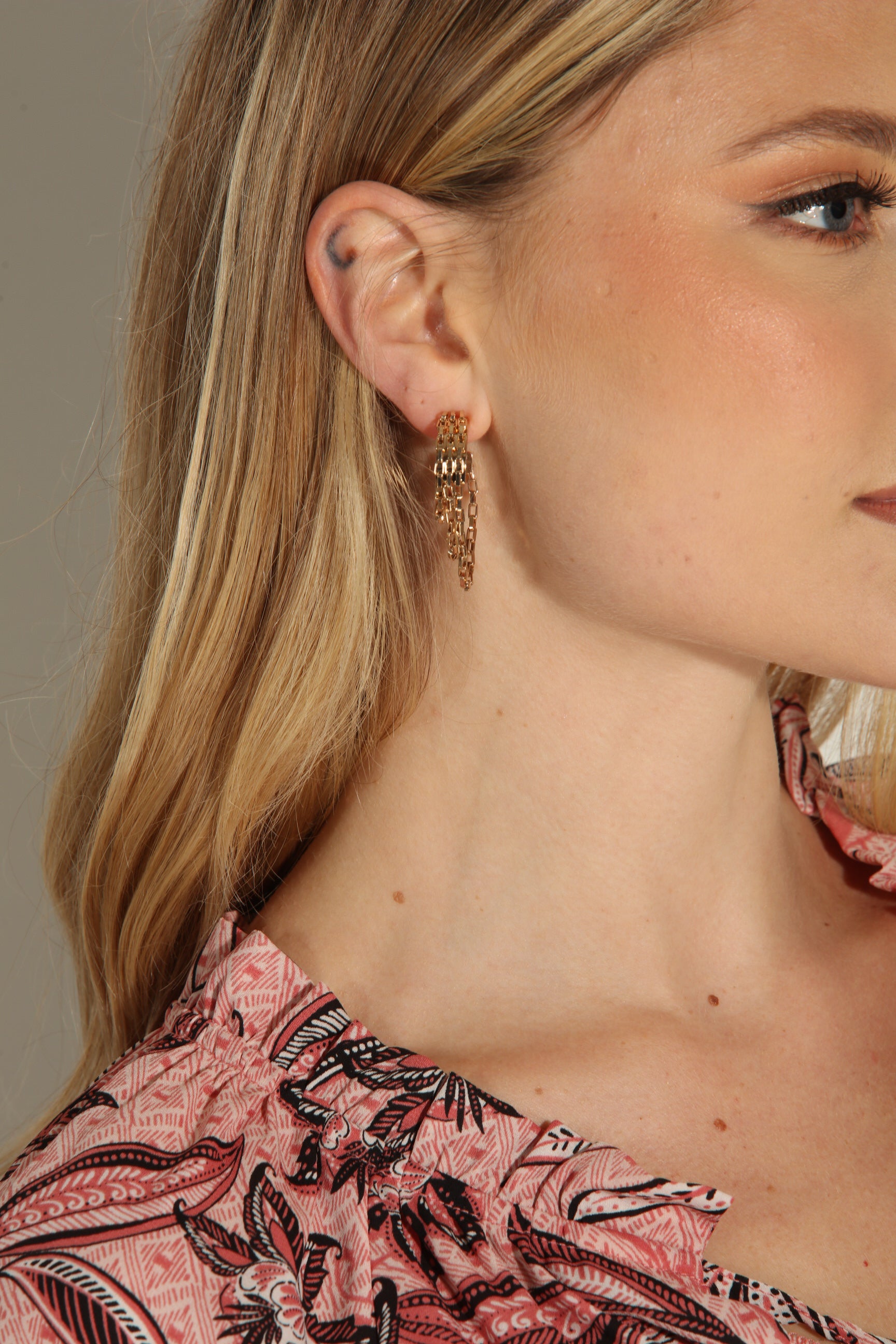 Gold Dangle Chain Hoops