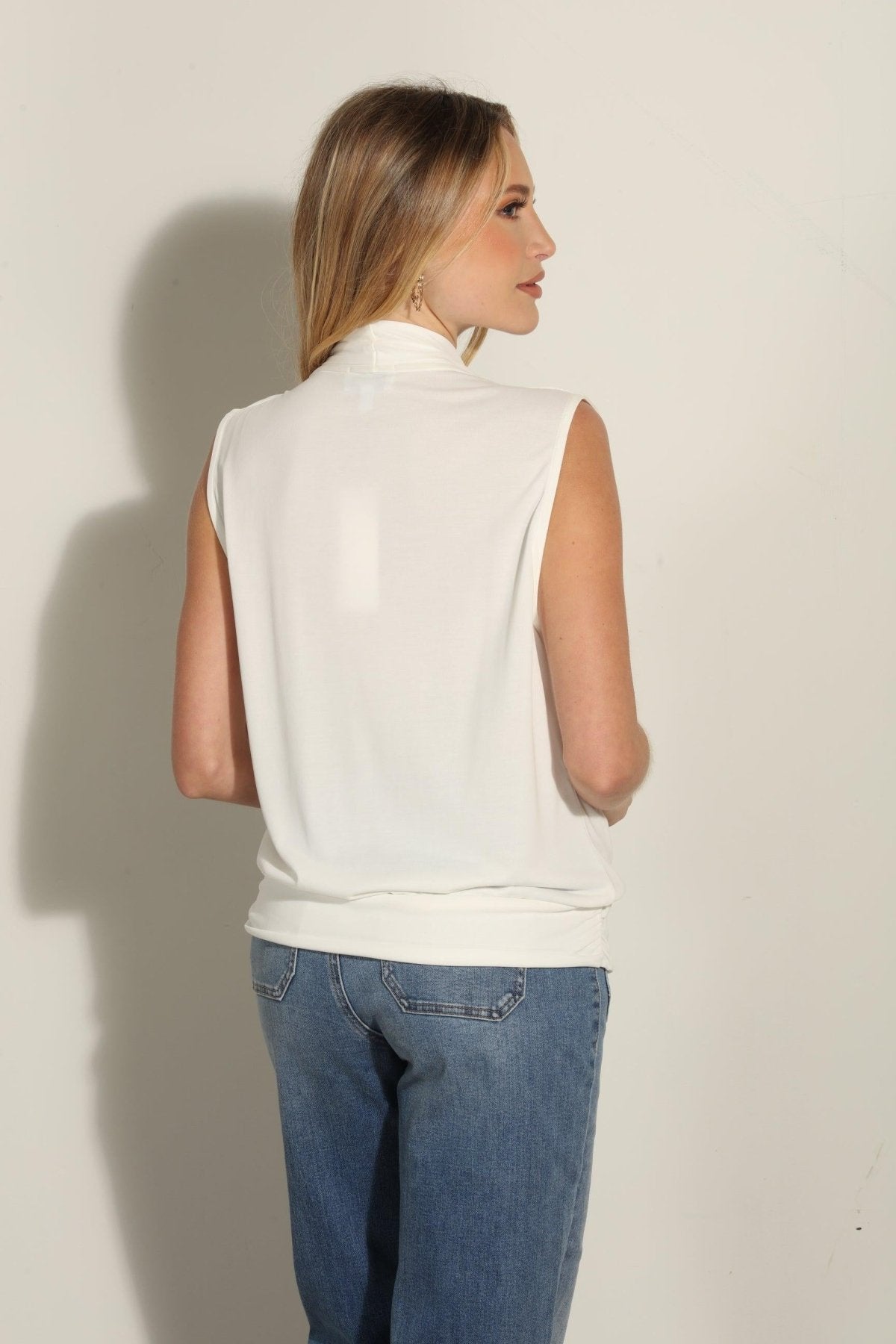 Ivory Cupro Banded Surplice Tank-BEST SELLER