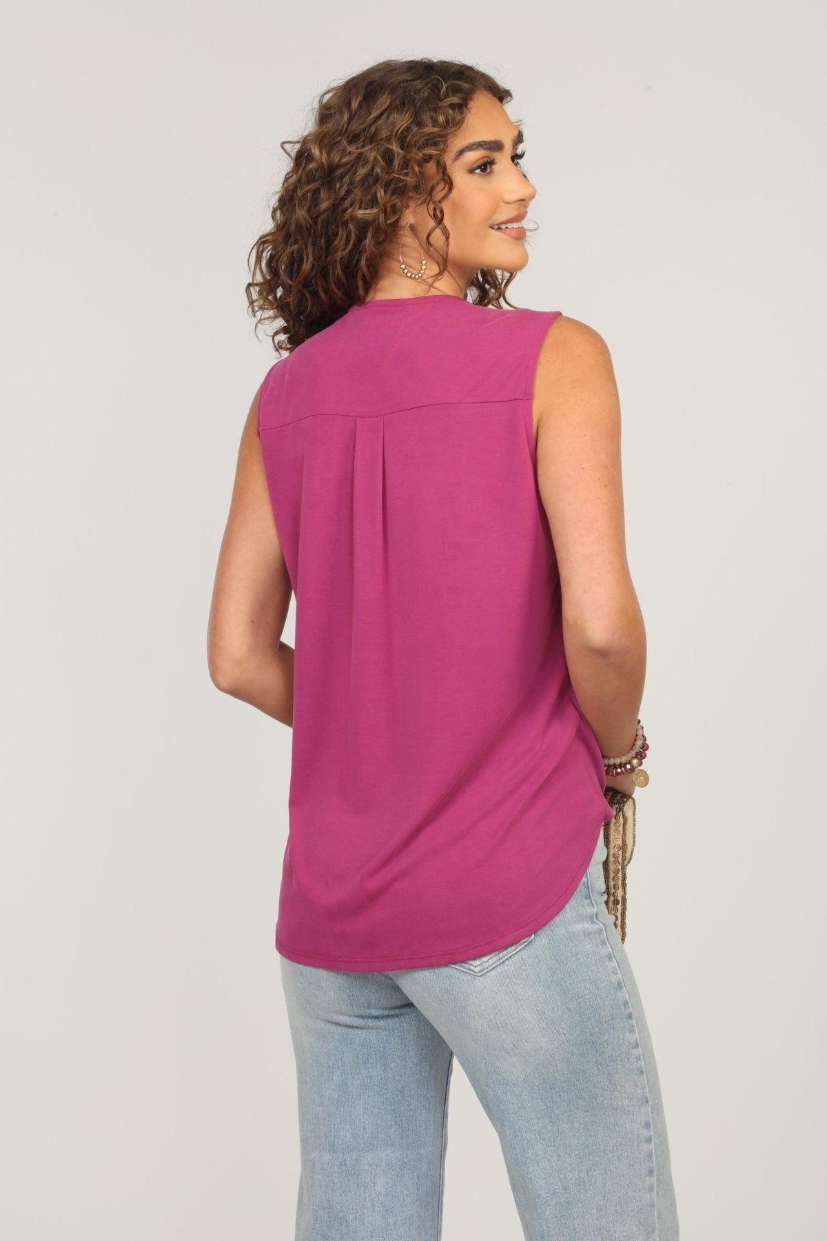 The Everyday Cupro Surplice Tank - Berry