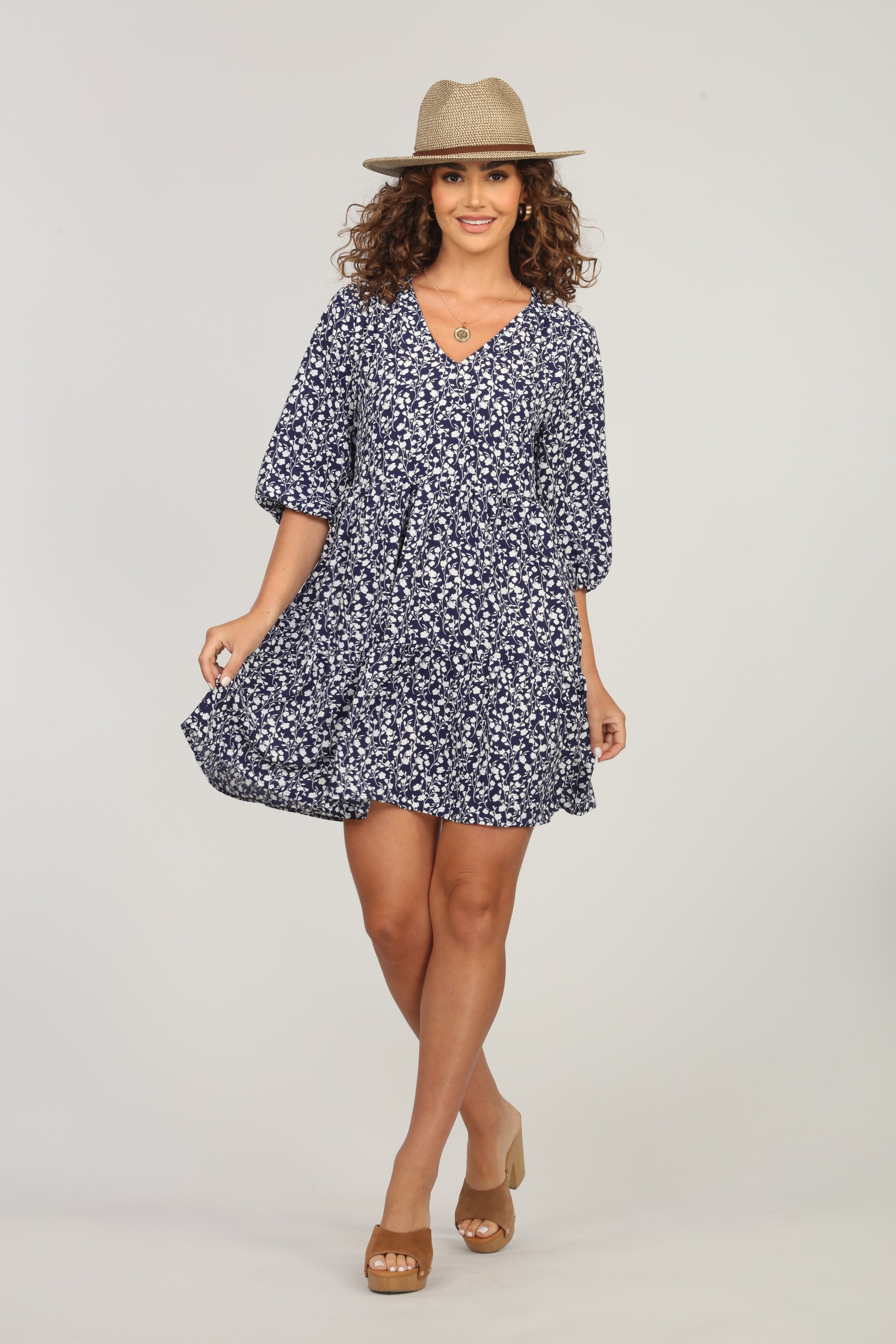 Azulik Matte Satin V-Neck Tiered Dress-FINAL SALE