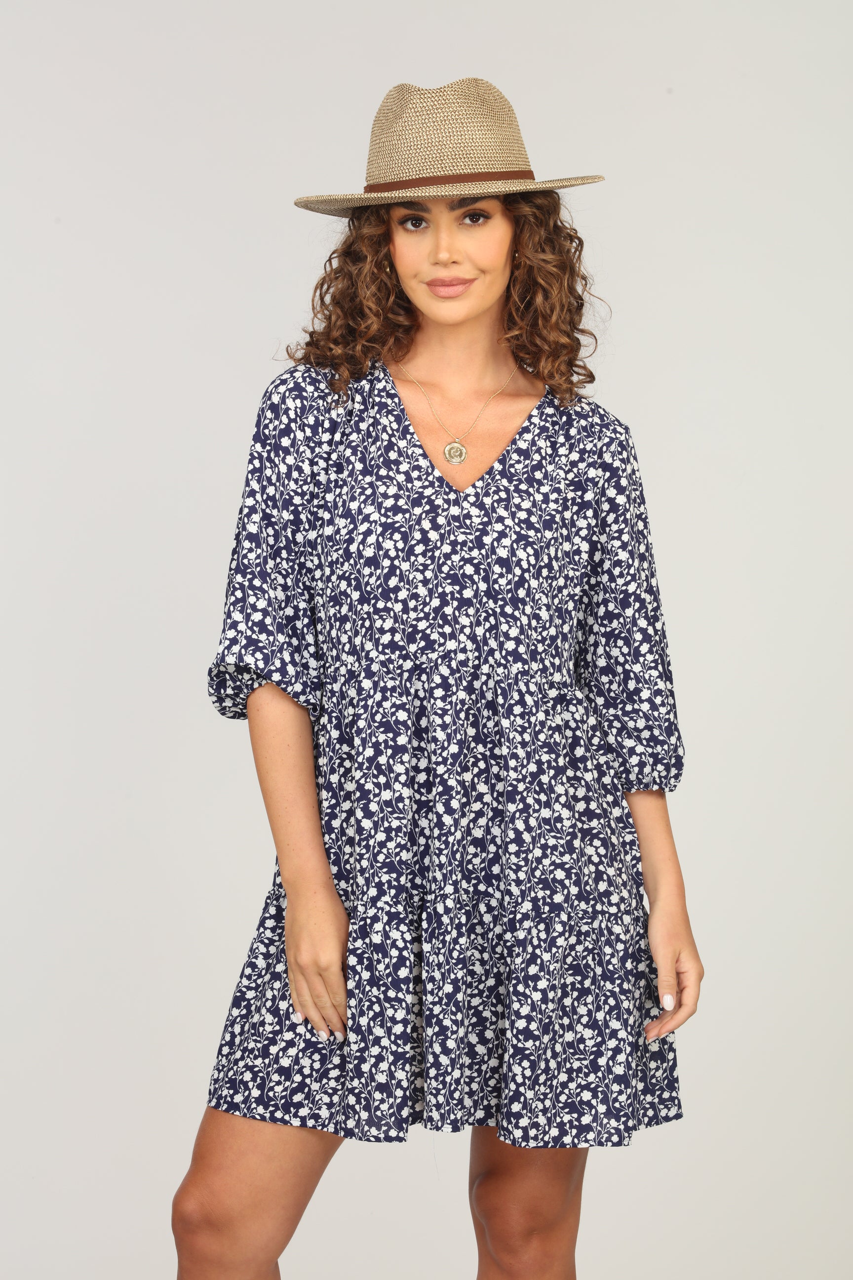 Azulik Matte Satin V-Neck Tiered Dress-FINAL SALE
