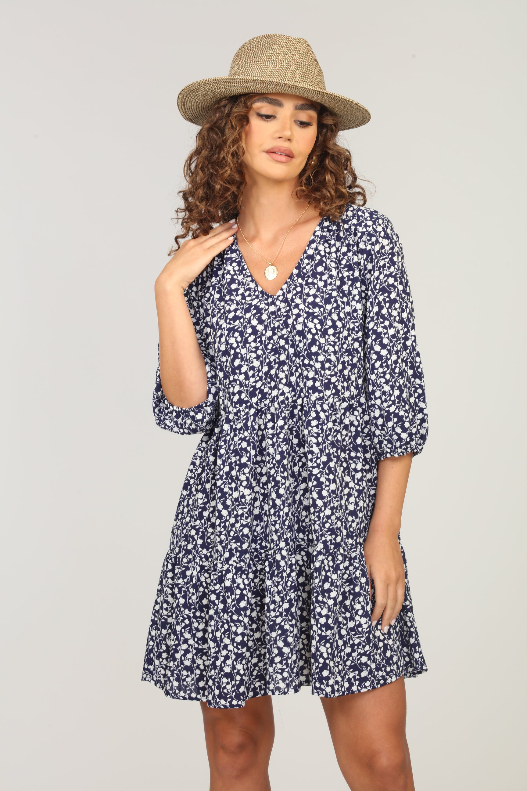 Azulik Matte Satin V-Neck Tiered Dress-FINAL SALE
