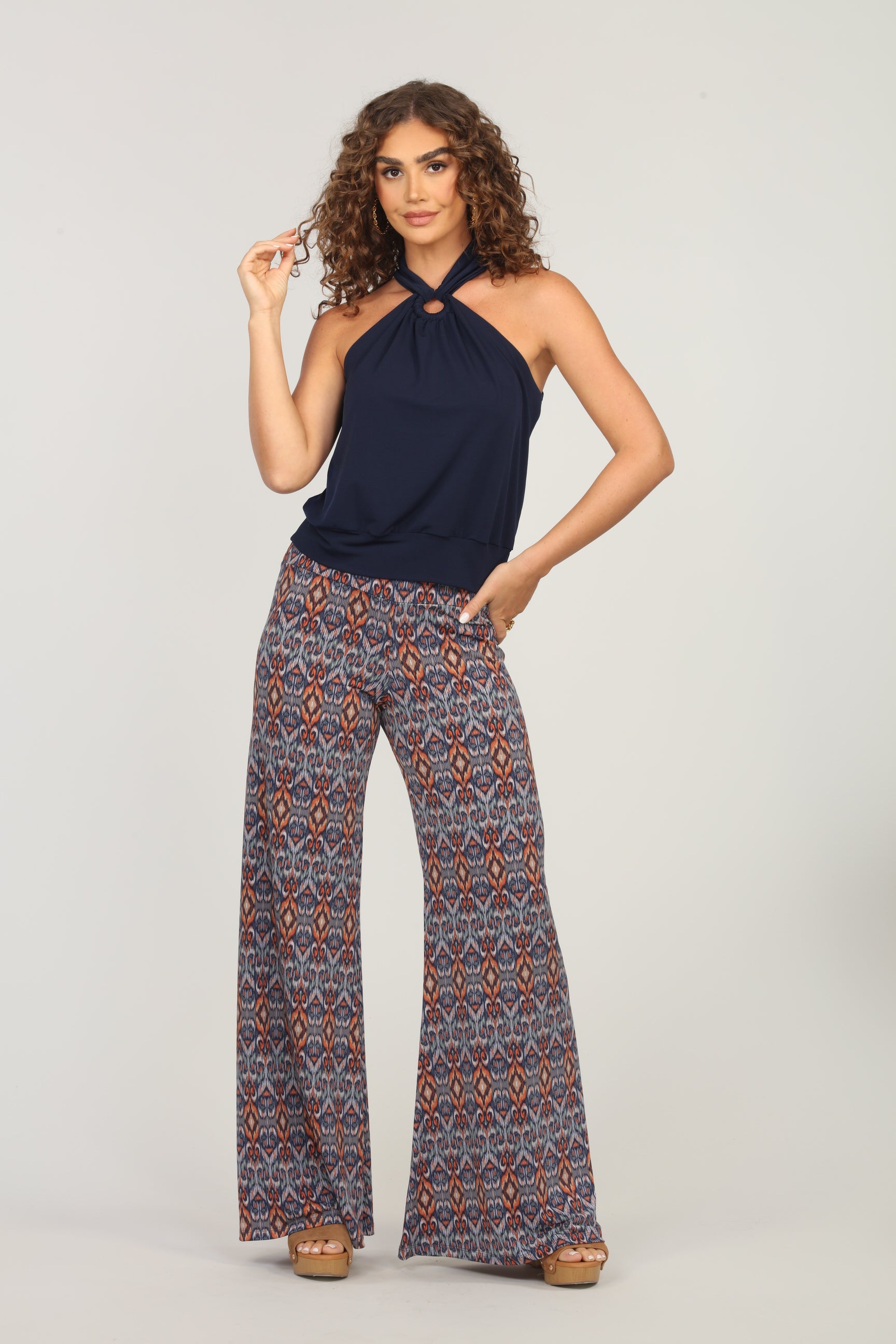 Navy Stretch Top with Ring Halter