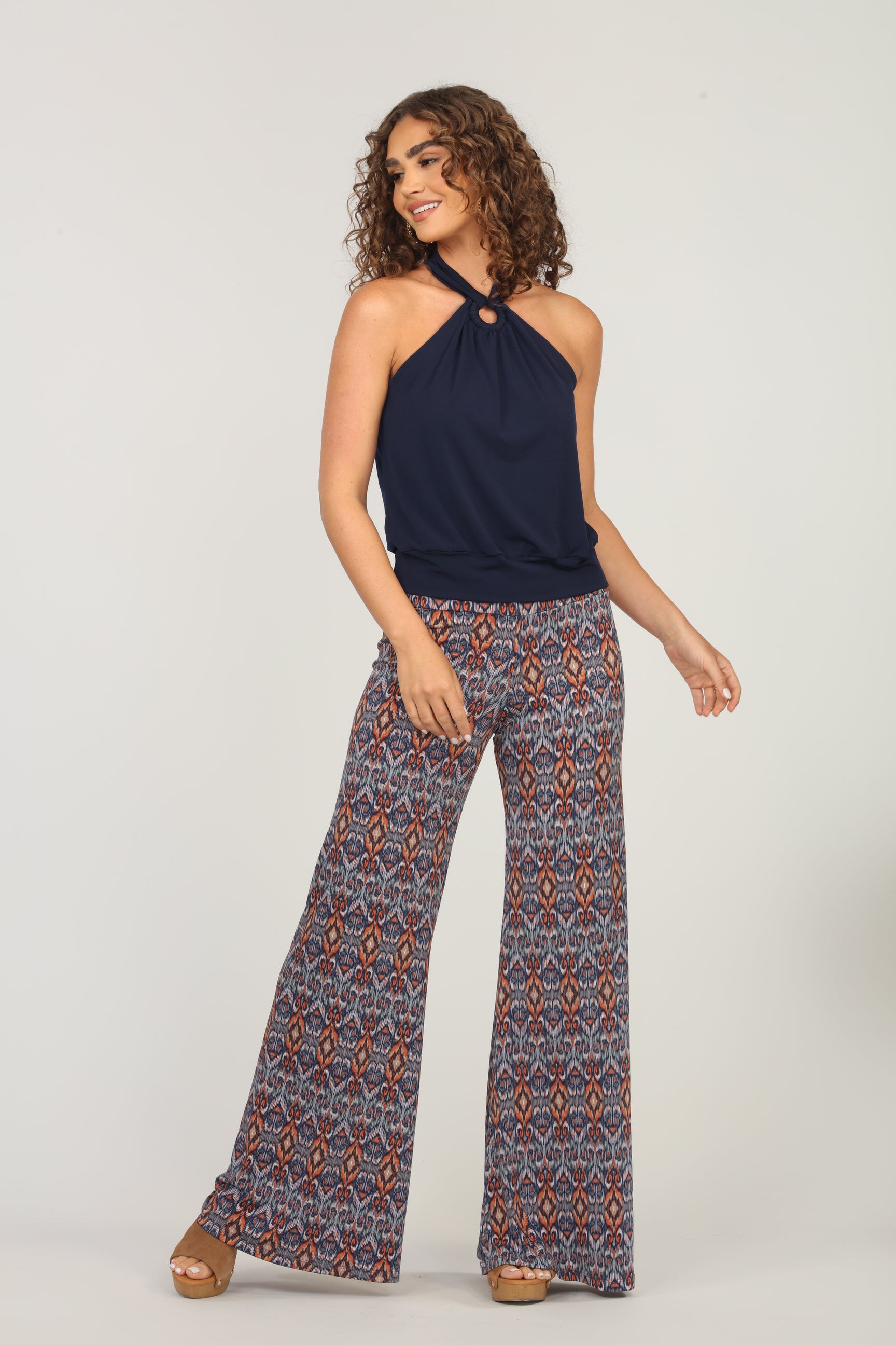 Navy Stretch Top with Ring Halter