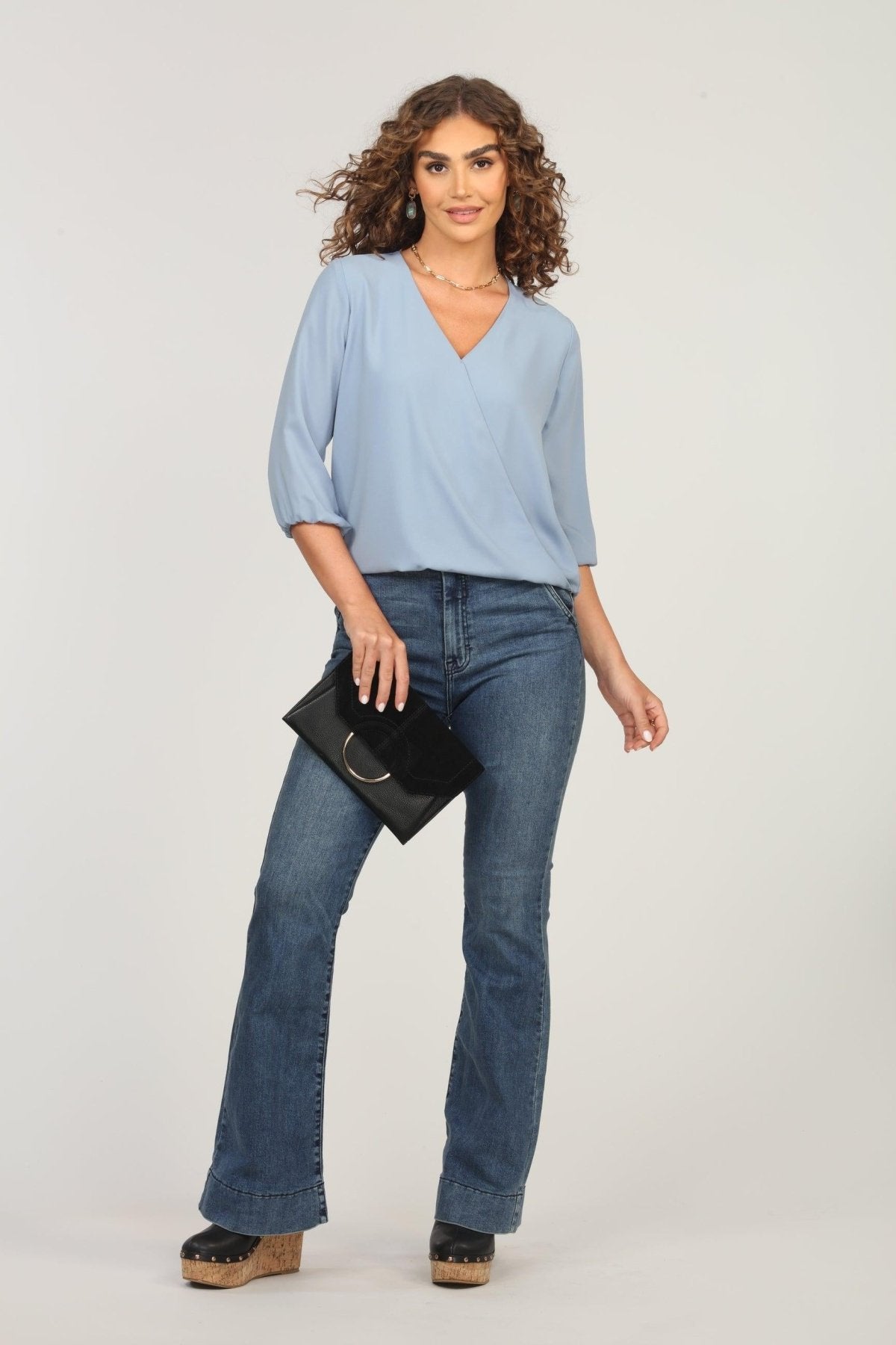 Powder Blue Surplice Blouse-FINAL SALE