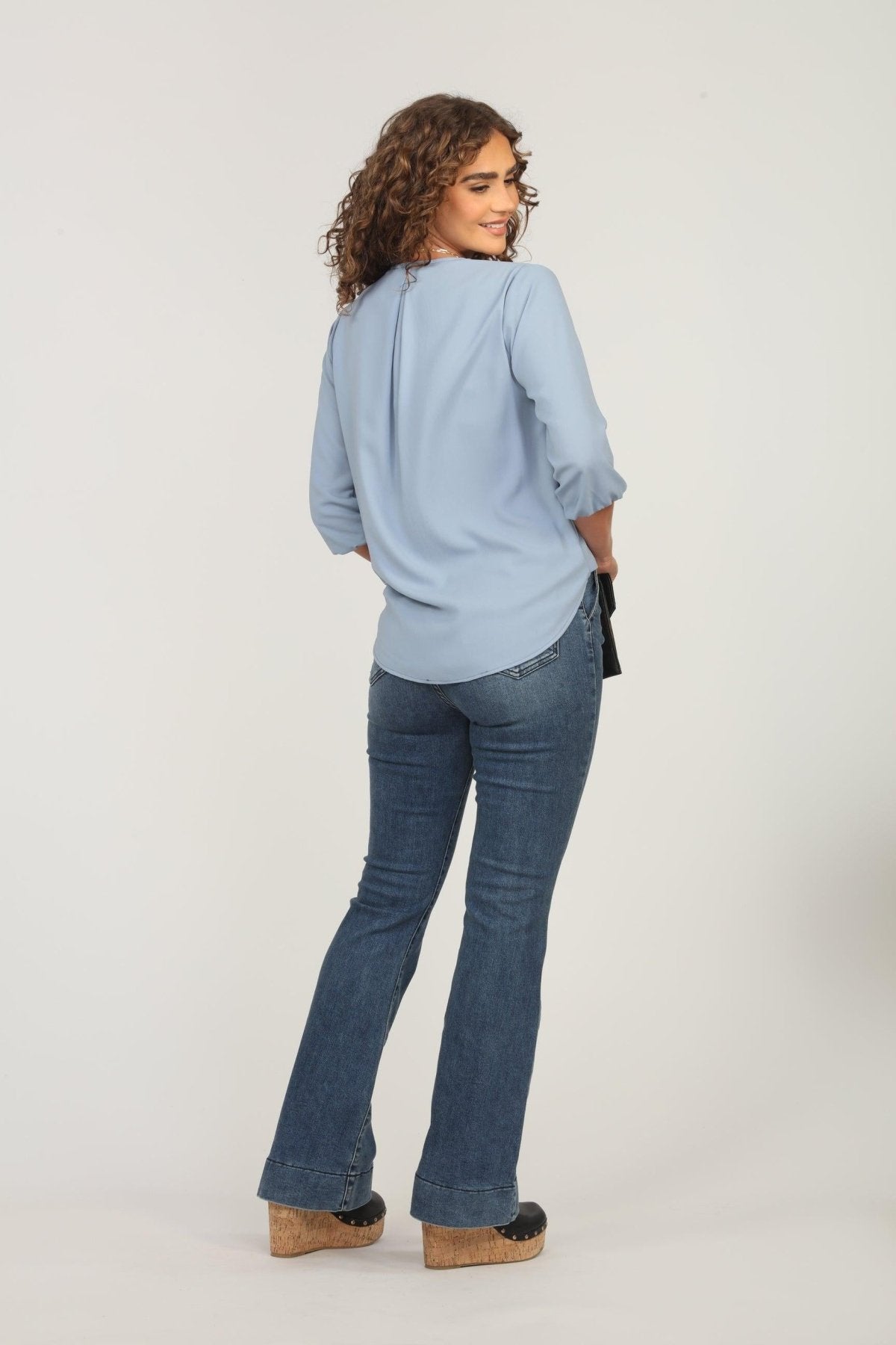 Powder Blue Surplice Blouse-FINAL SALE