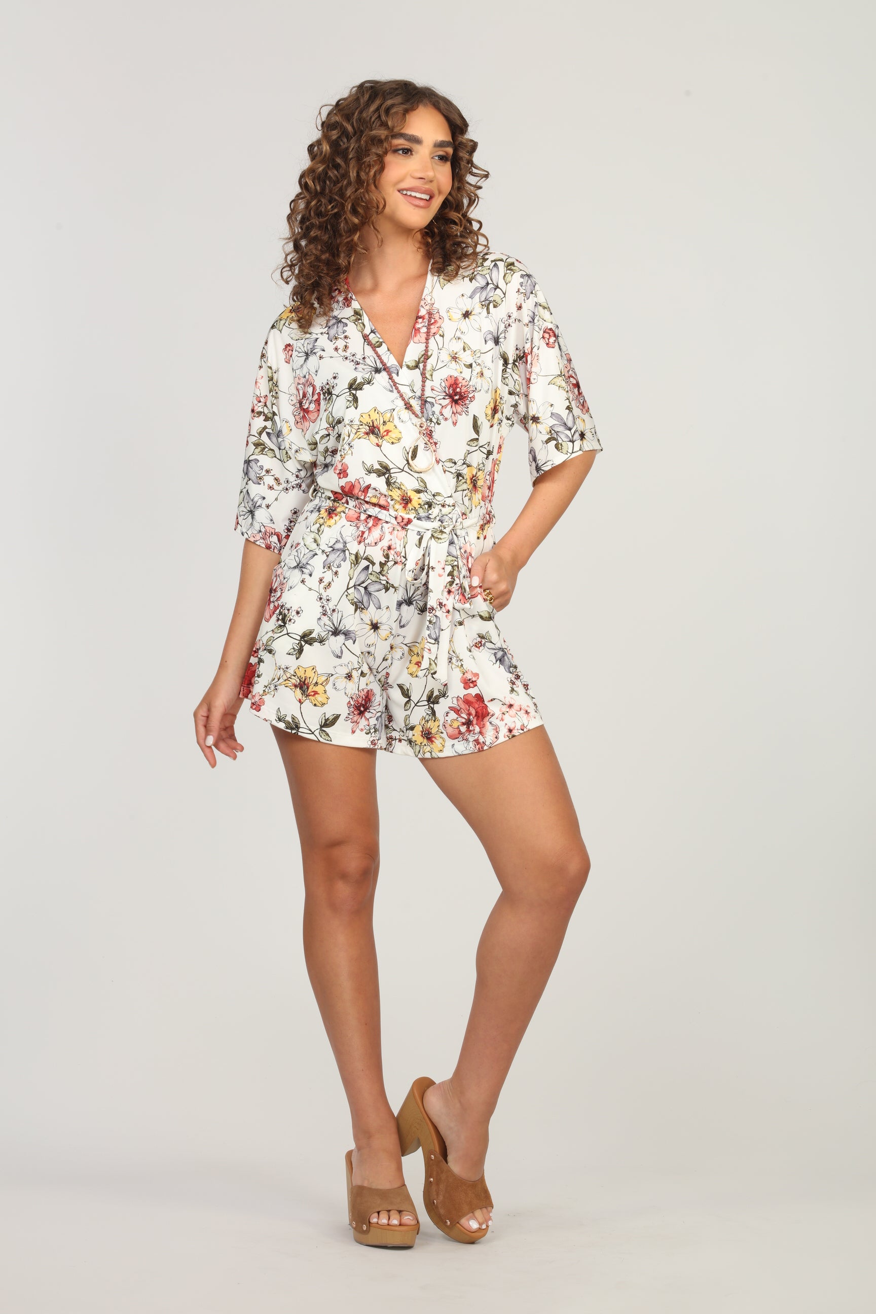 Blanca Floral Kimono Sleeve Stretch Romper-FINAL SALE
