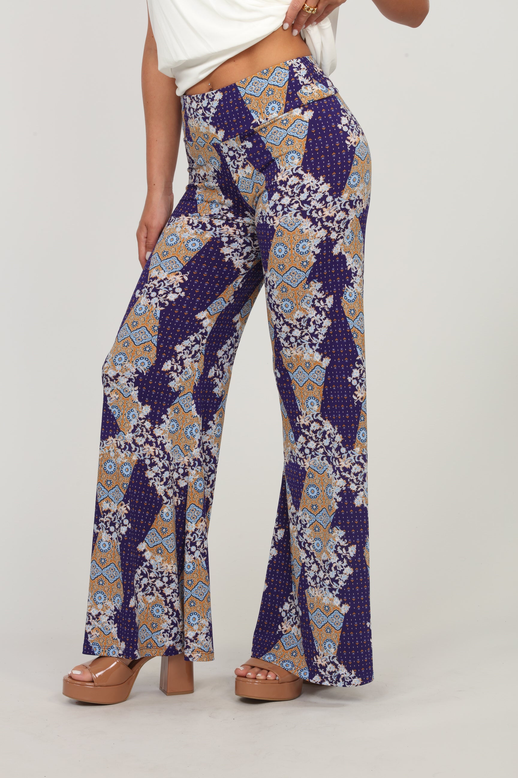 Dixon Paisley Stretch Flare Leg Pants-FINAL SALE