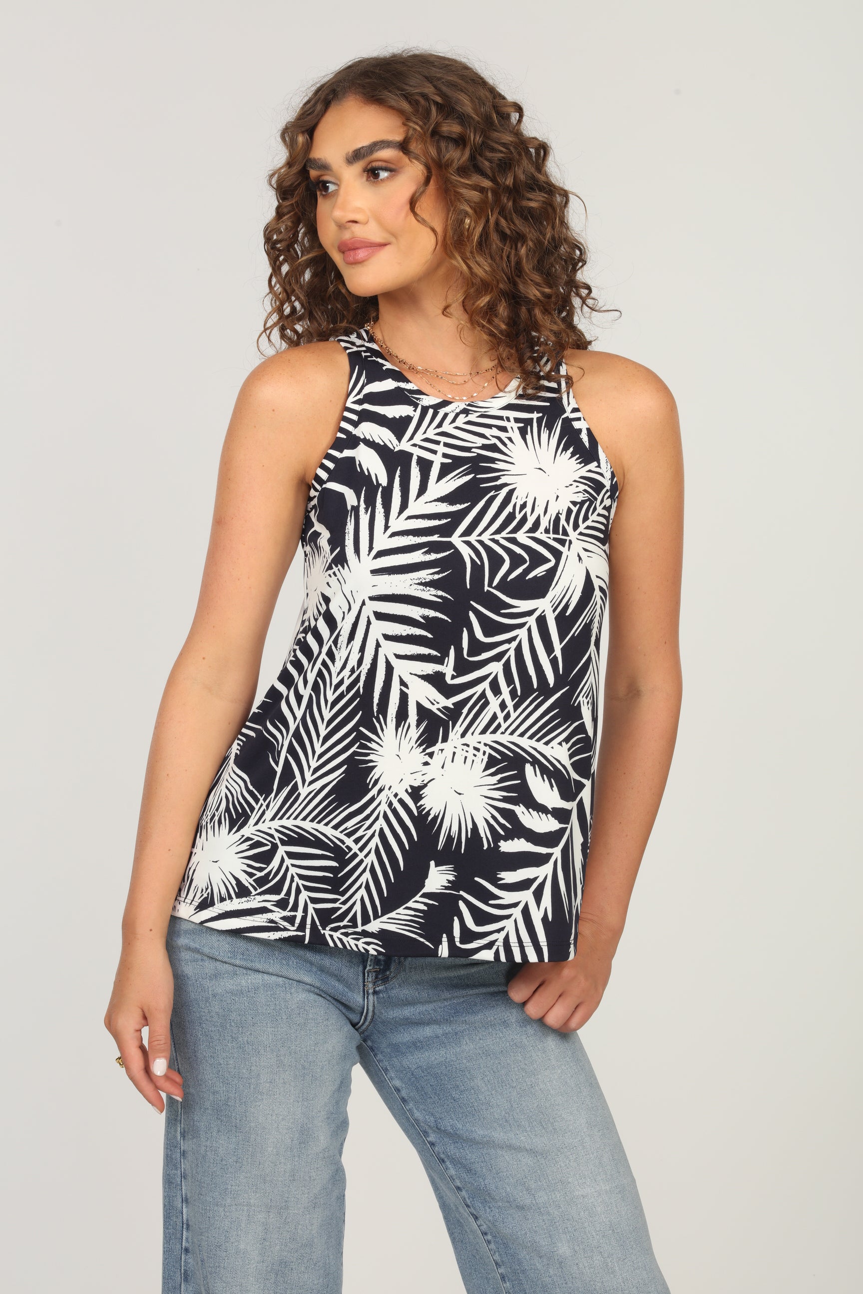 Navy Palmas Stretch Swing Tank-FINAL SALE