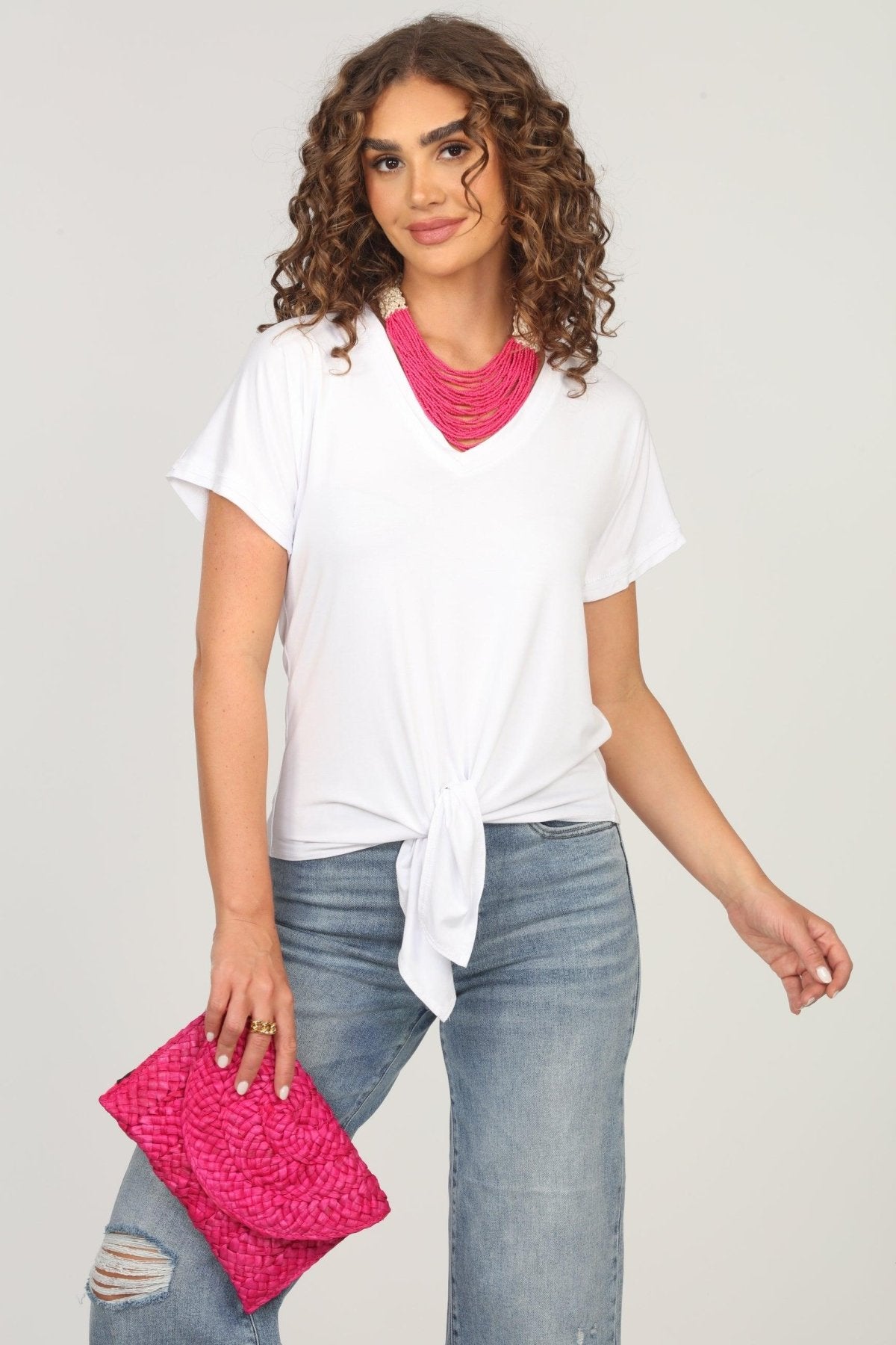 White Tee with Front Tie-BEST SELLER