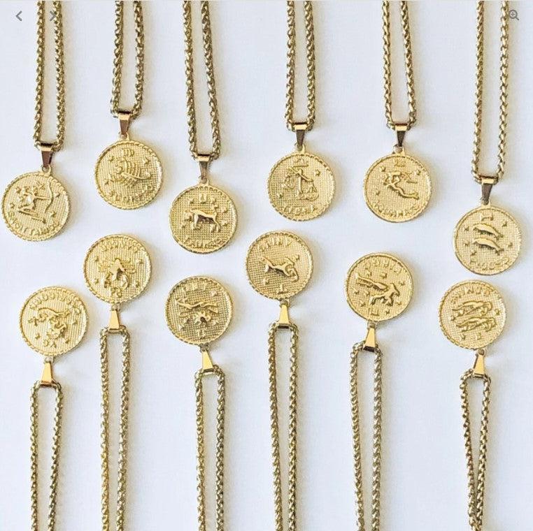 Zodiac Coin Necklace 18K Gold