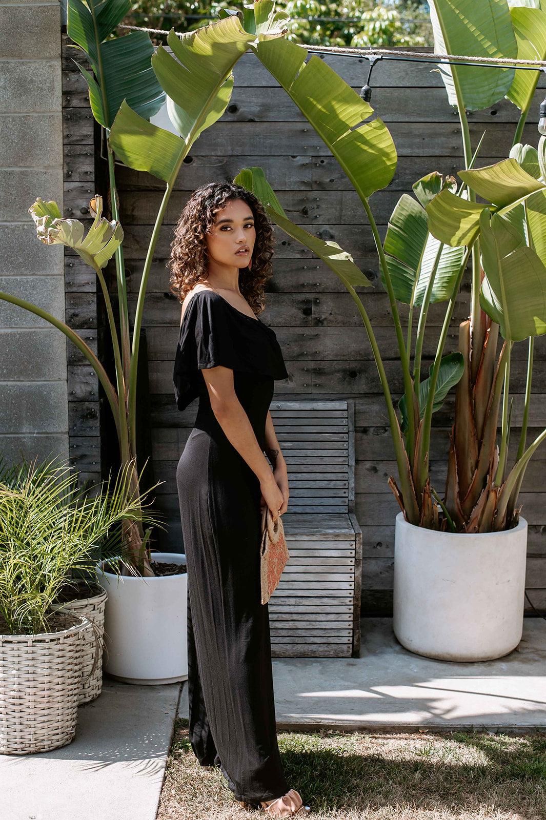 Black Jersey OTS Maxi Dress-FINAL SALE