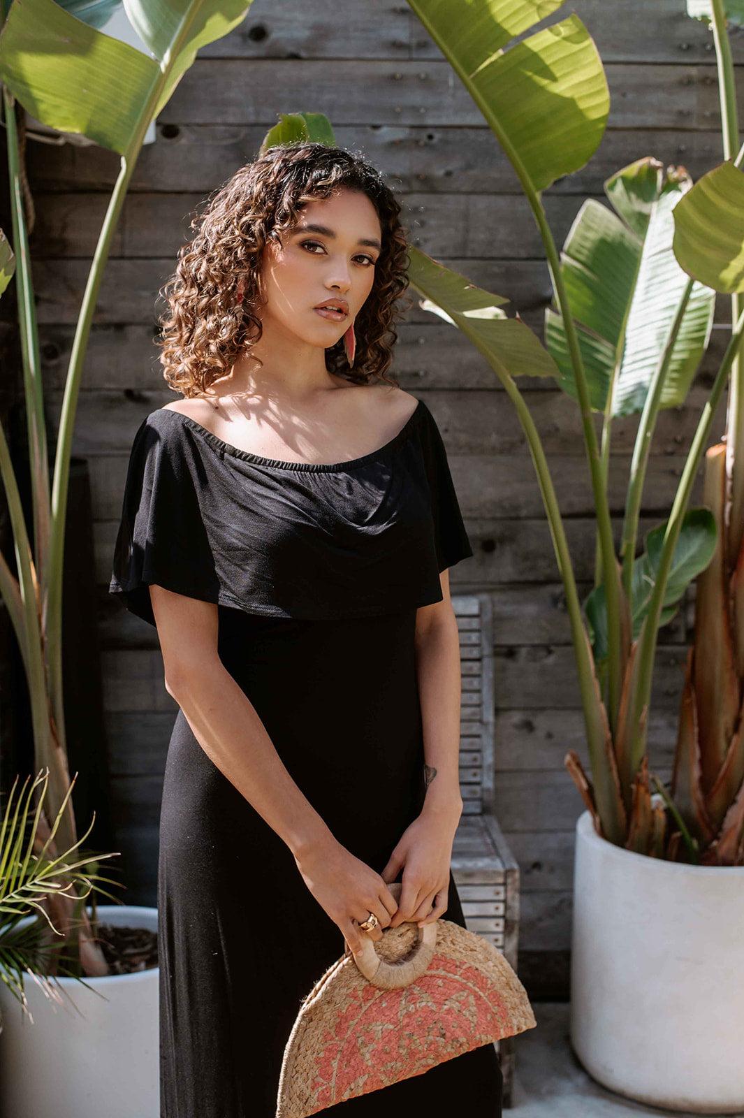 Black Jersey OTS Maxi Dress-FINAL SALE