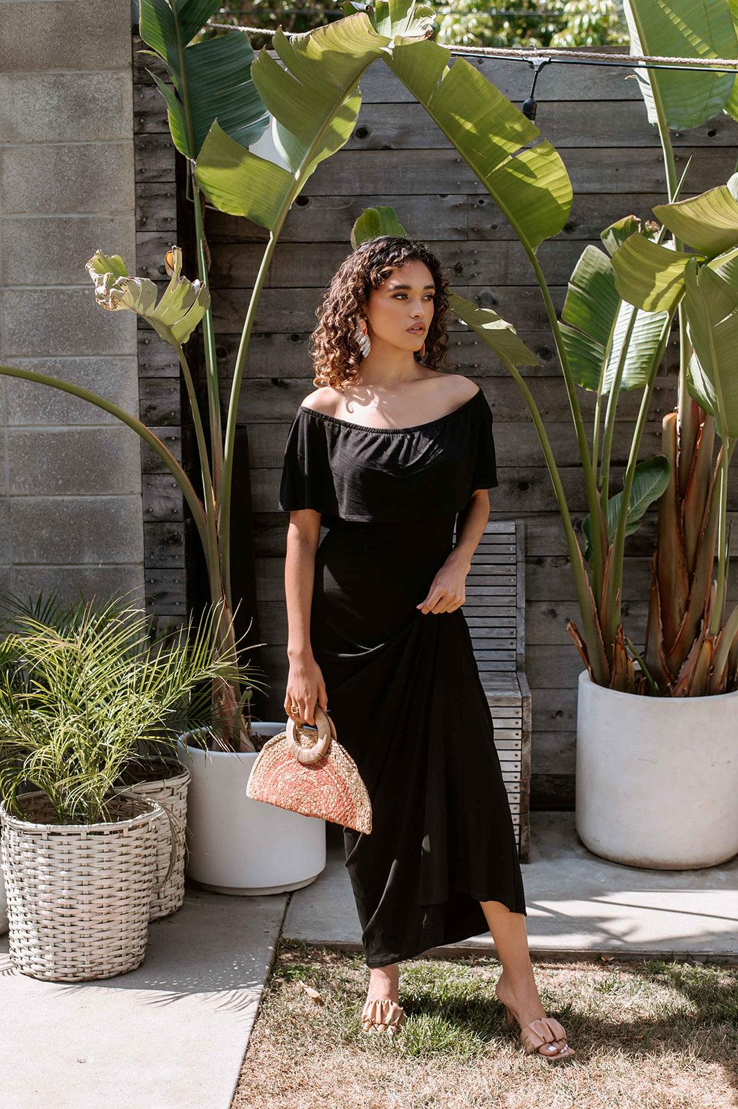 Black Jersey OTS Maxi Dress-FINAL SALE