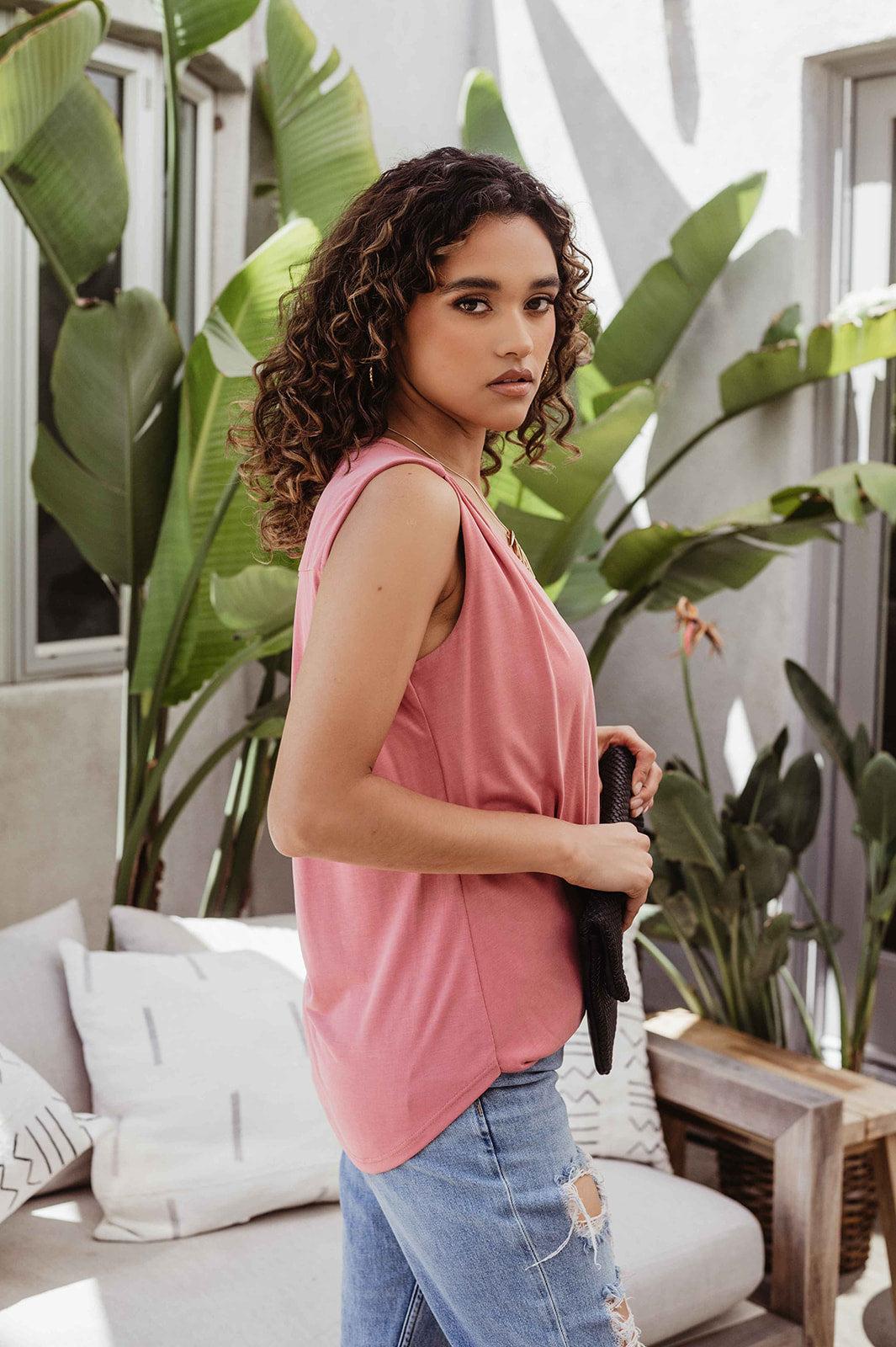 The Everyday Cupro Surplice Tank - Light Marsala