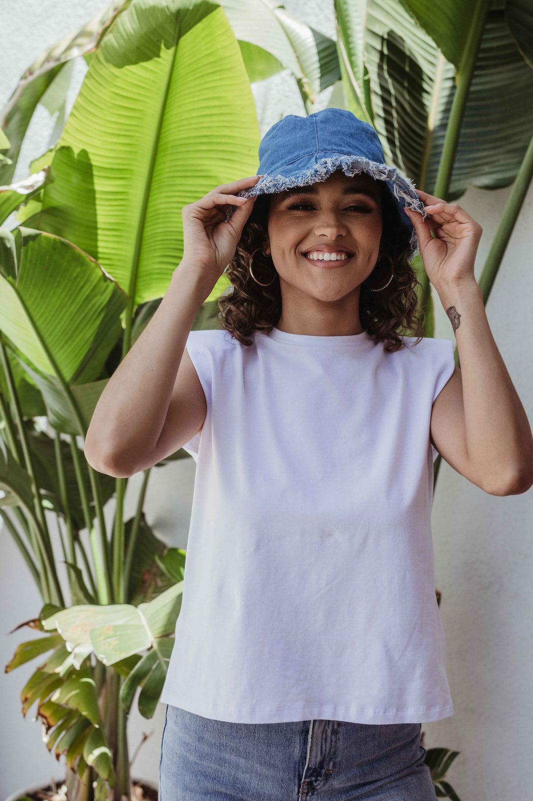 White Cotton Tshirt with Shoulder Pads - FINAL SALE