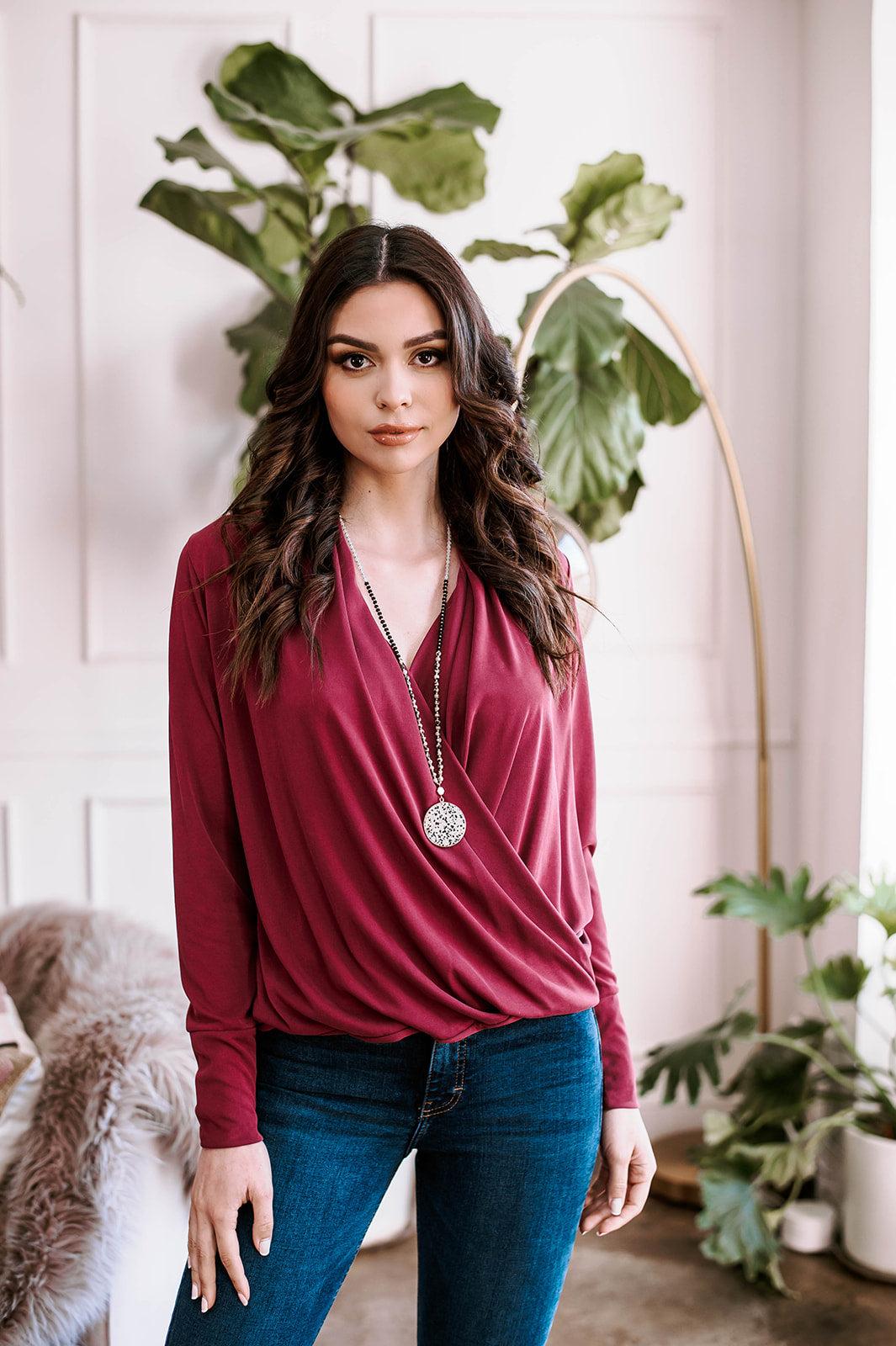 Cabernet Draped Surplice Top-BEST SELLER